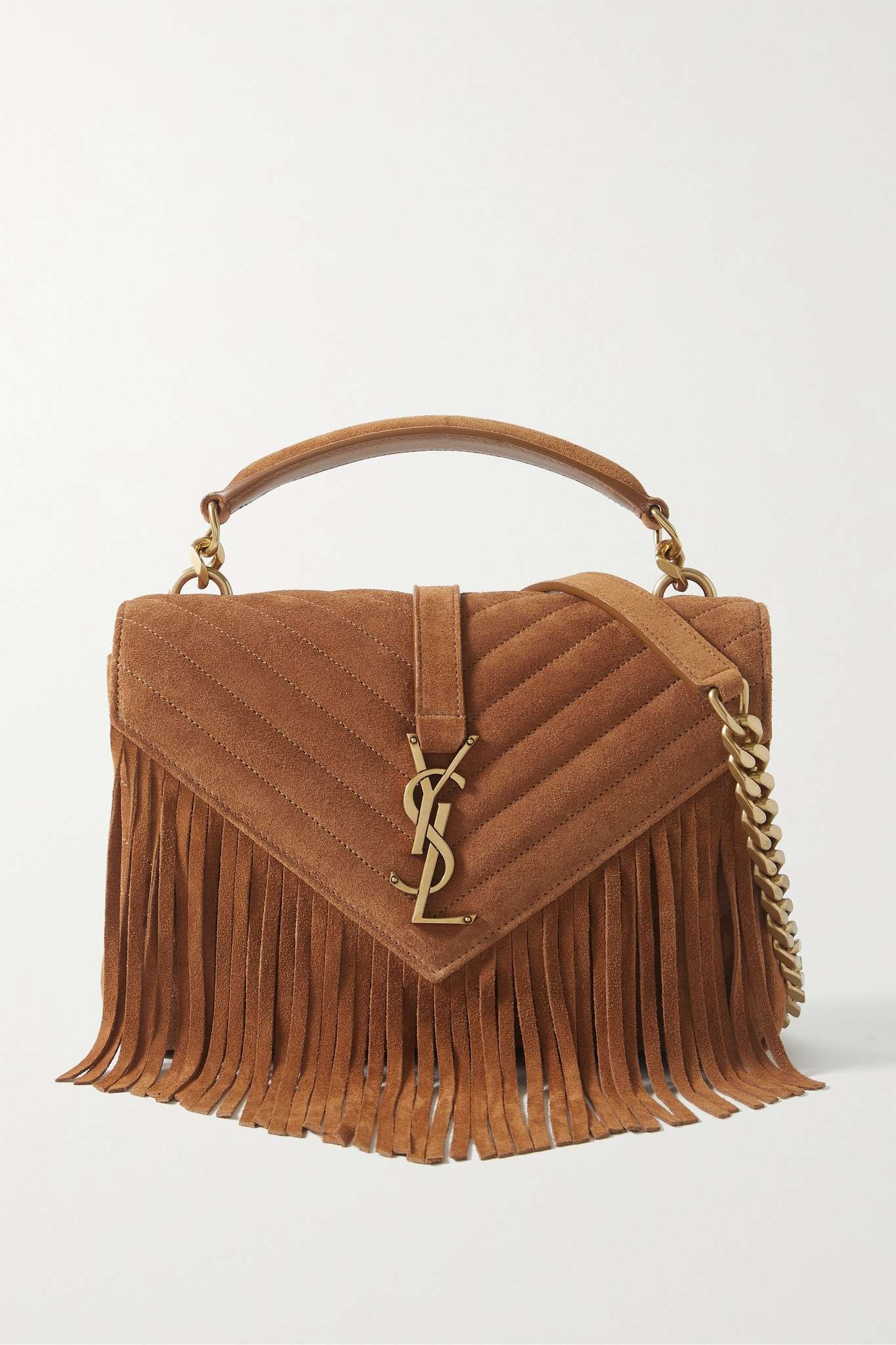 Fringed quilted suede shoulder bag - 1