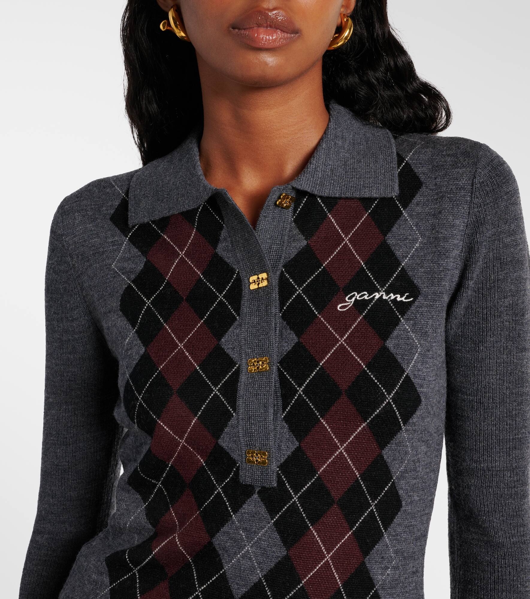 Argyle wool polo sweater - 4