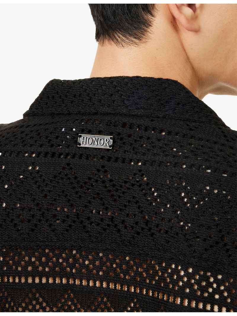 Cuban-Collar Pointelle Crochet-Knit Shirt 5