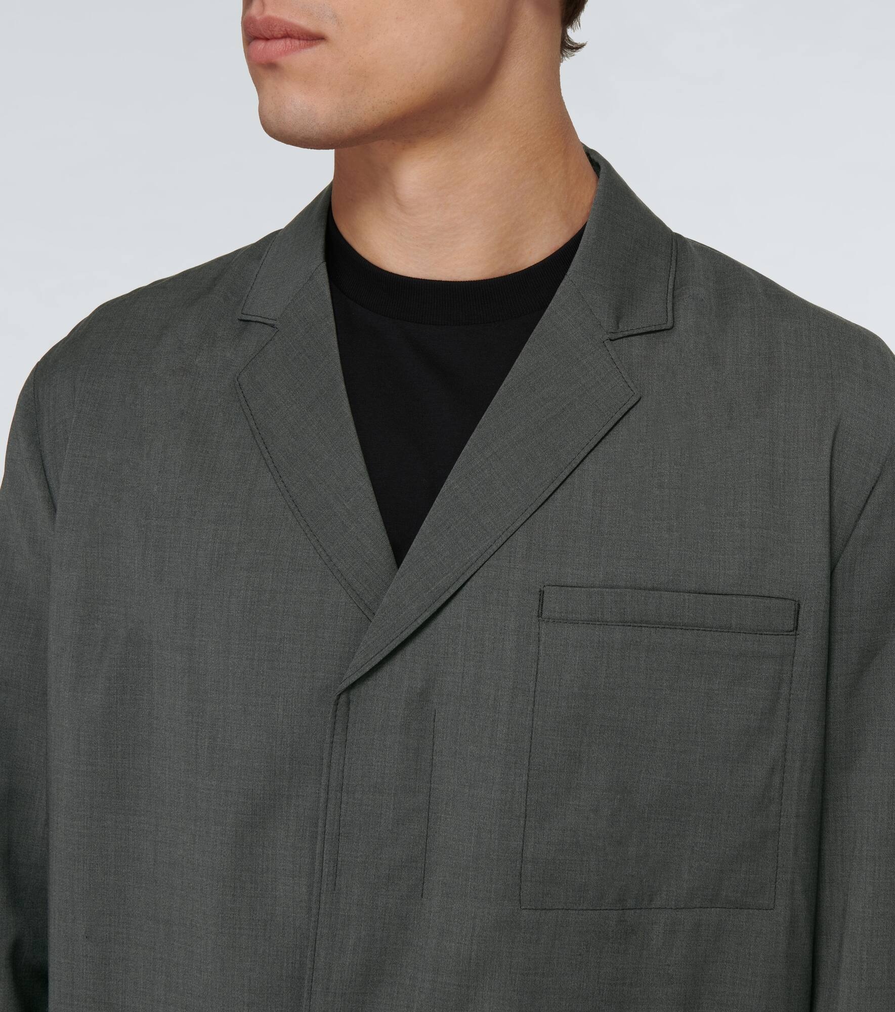Single-breasted wool poplin jacket - 5
