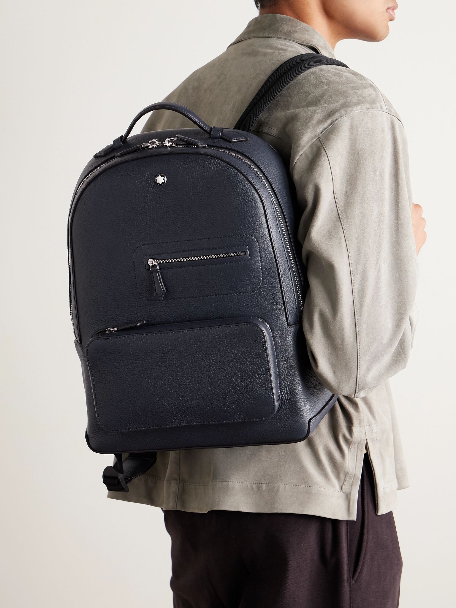 Full-Grain Leather Backpack Blue - 2