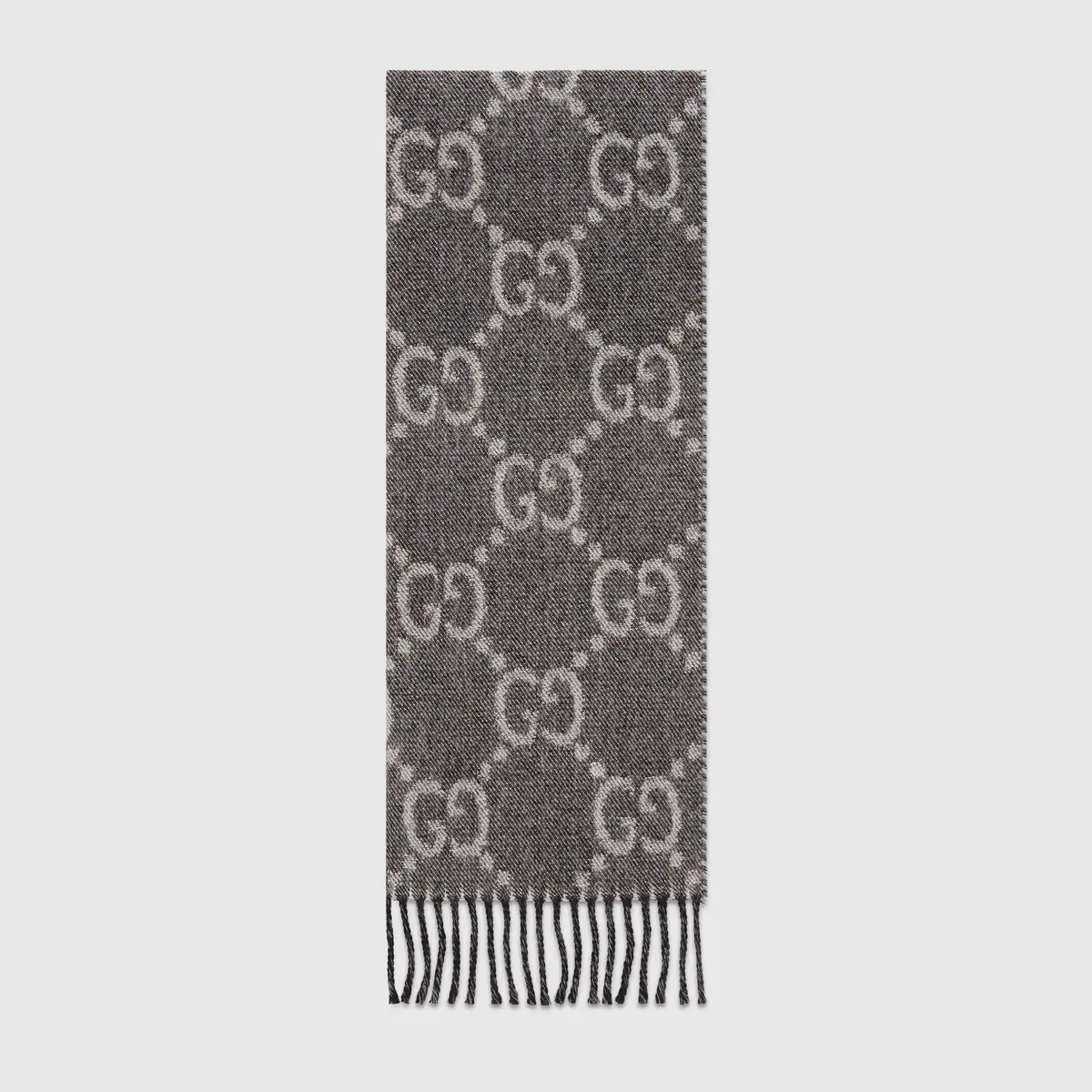 GG jacquard pattern knit scarf with tassels - 1