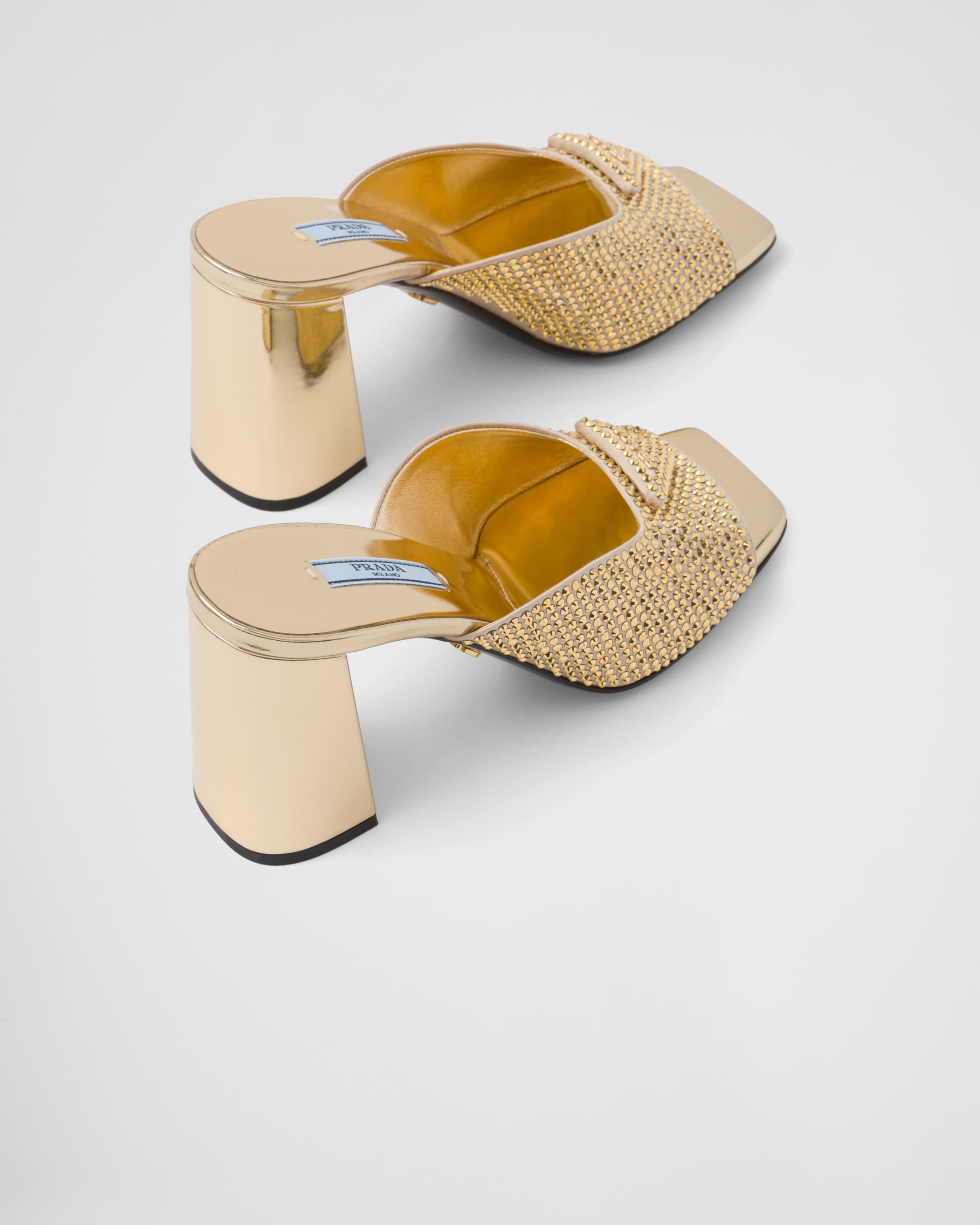 High-heeled satin slides with crystals - 6