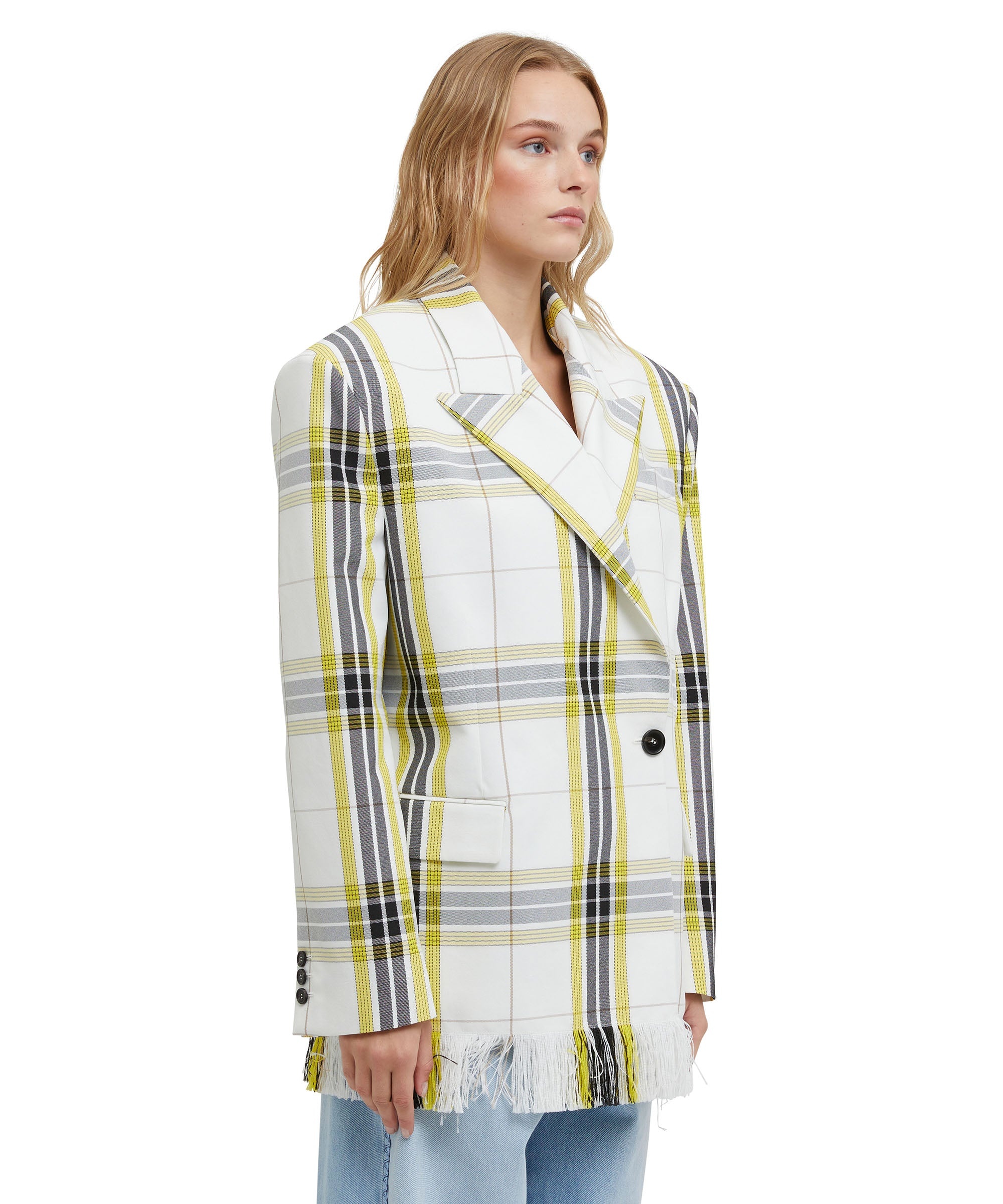 Asymmetrically buttoned jacket in tecno canvas check - 4