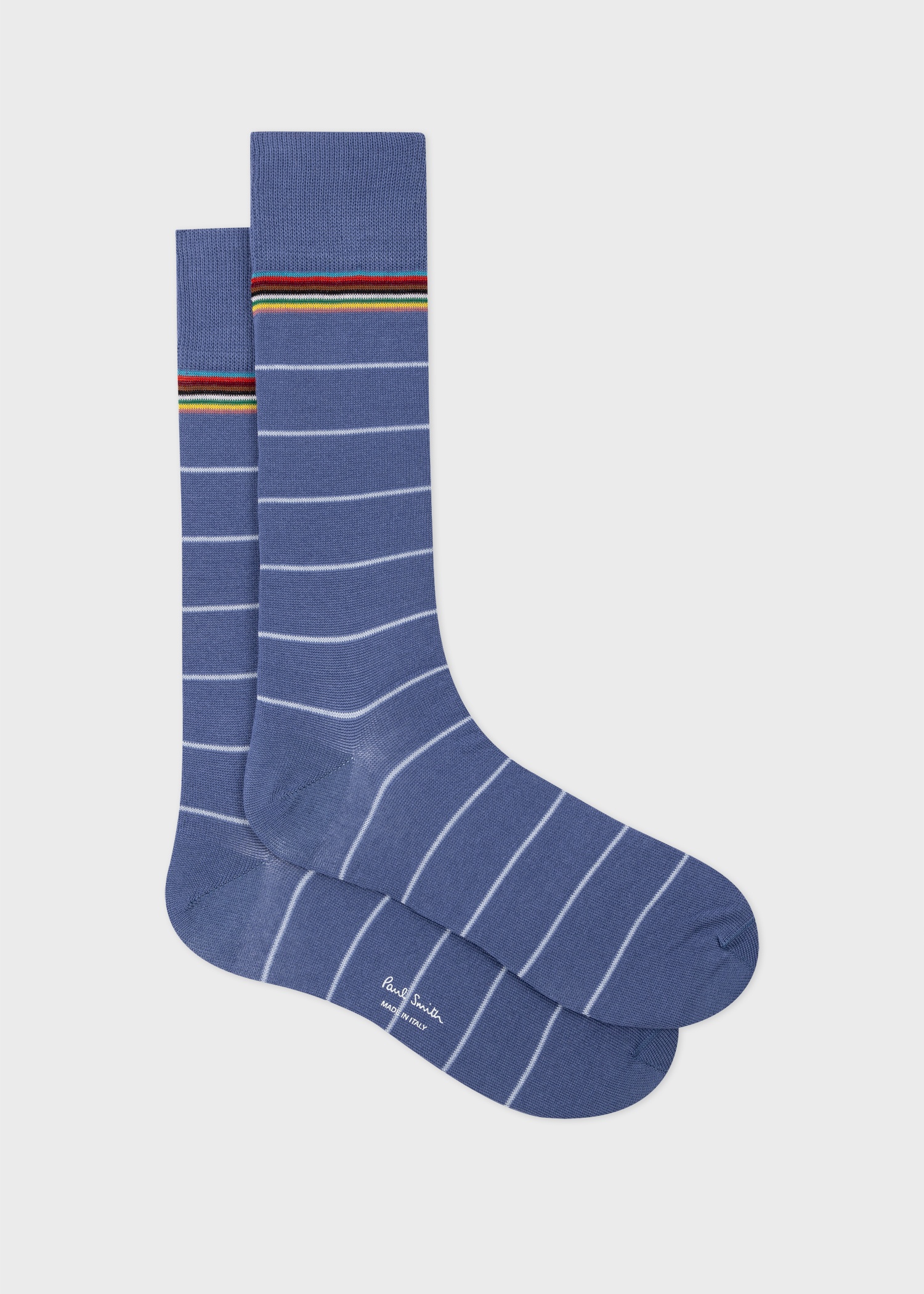 Blue Cotton-Blend Pinstripe Socks - 1