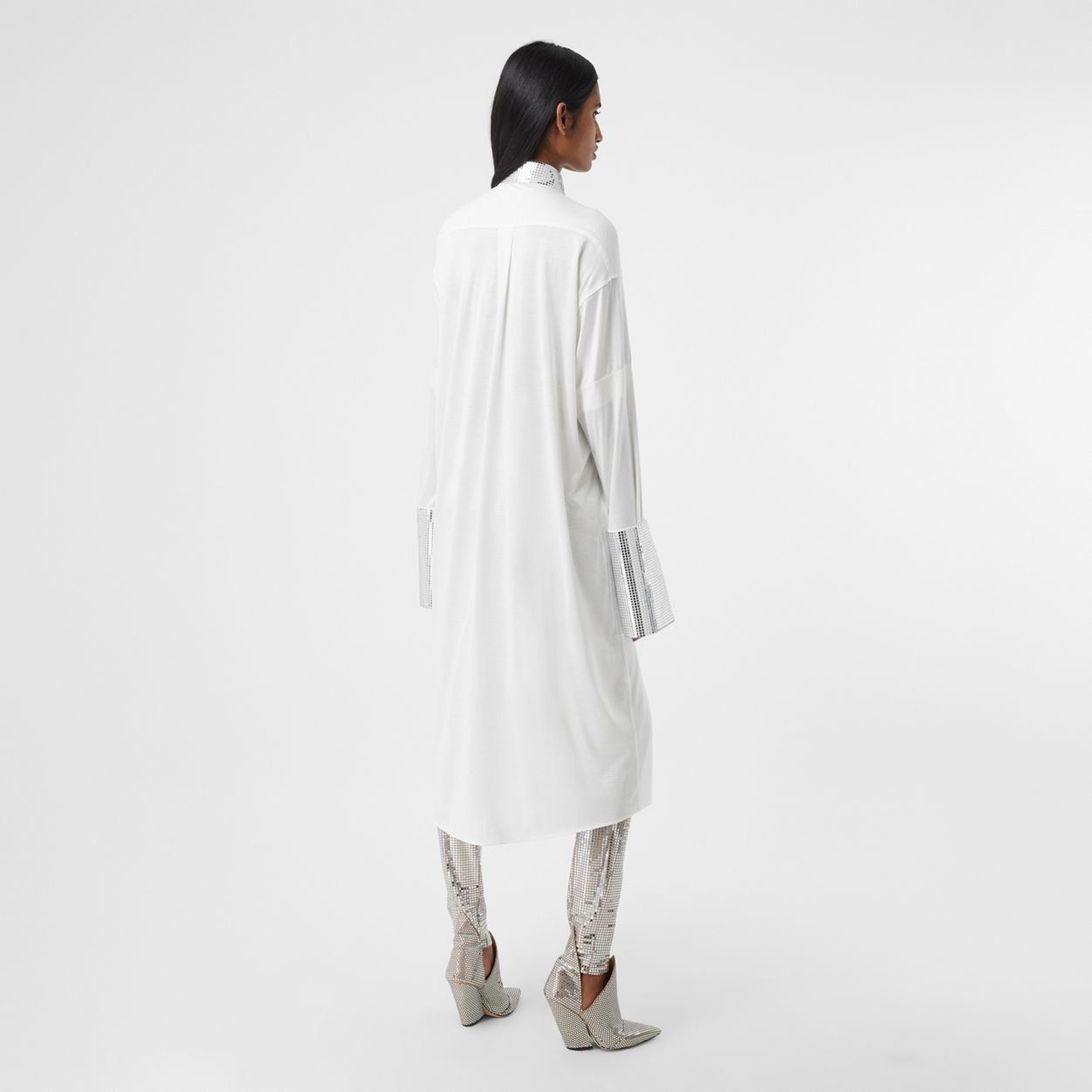 Mirrored Cotton Trim Silk Jersey Oversized Shirt Dress - 3