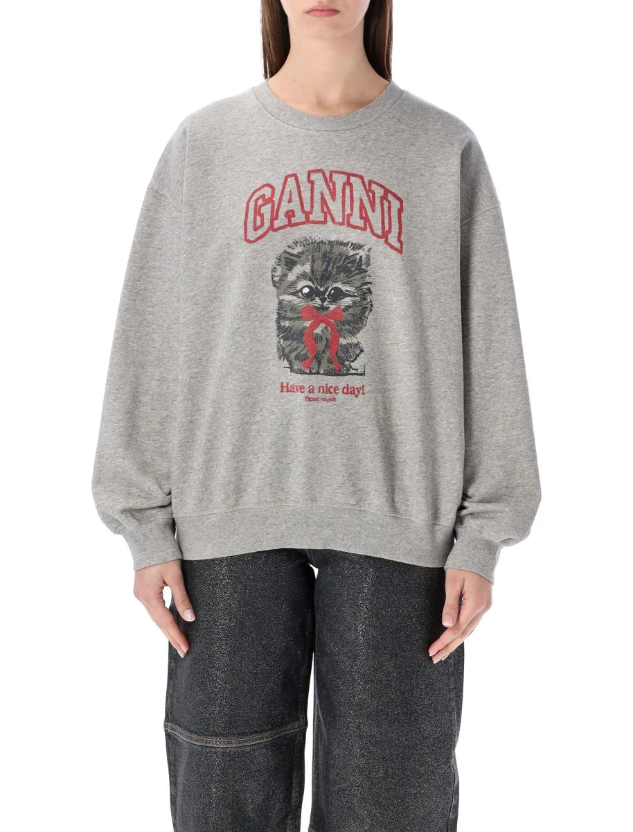 Ganni Grey Kitty Graphic Sweatshirt - 1