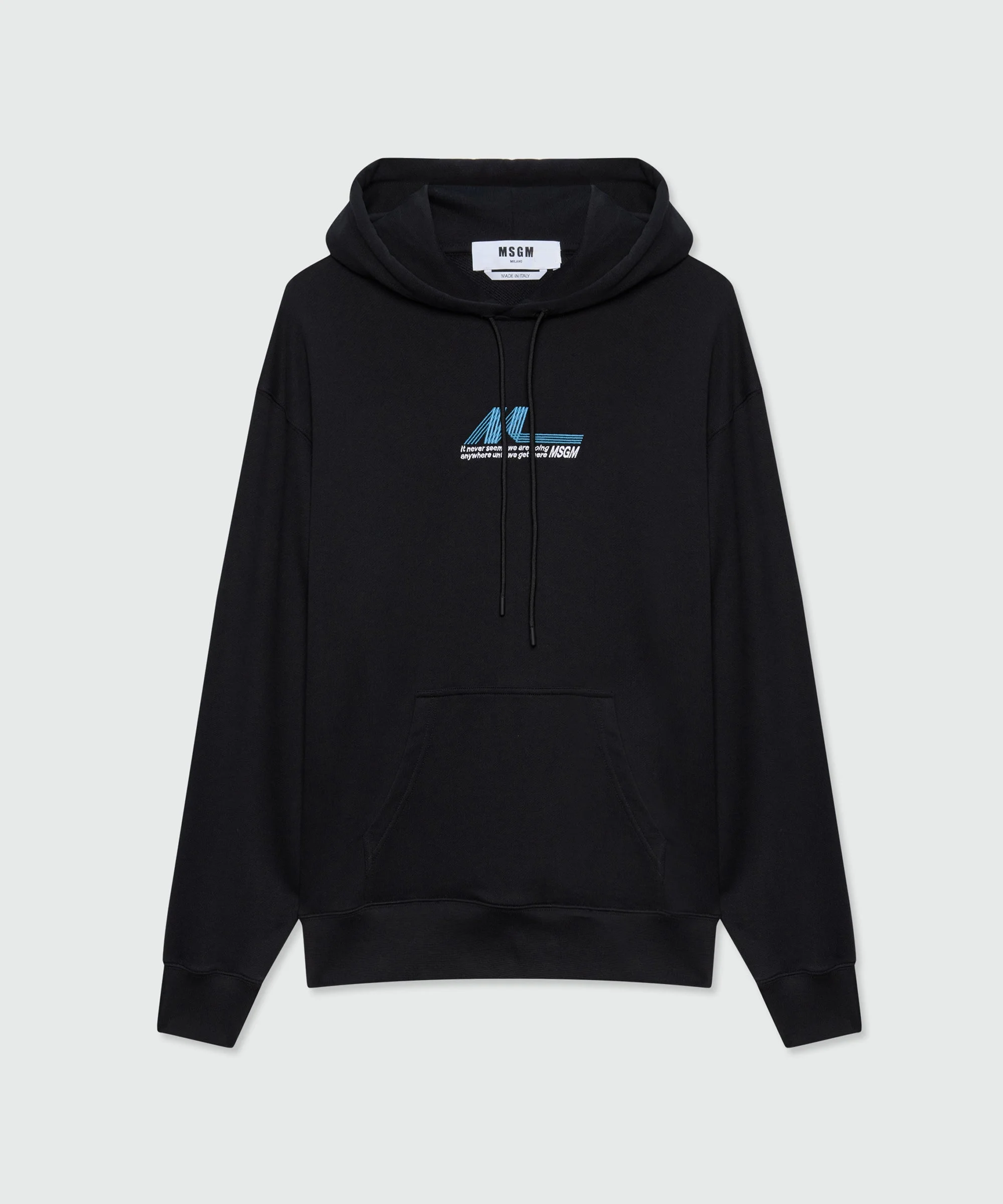 Black cotton hoodie with front embroidery - 1