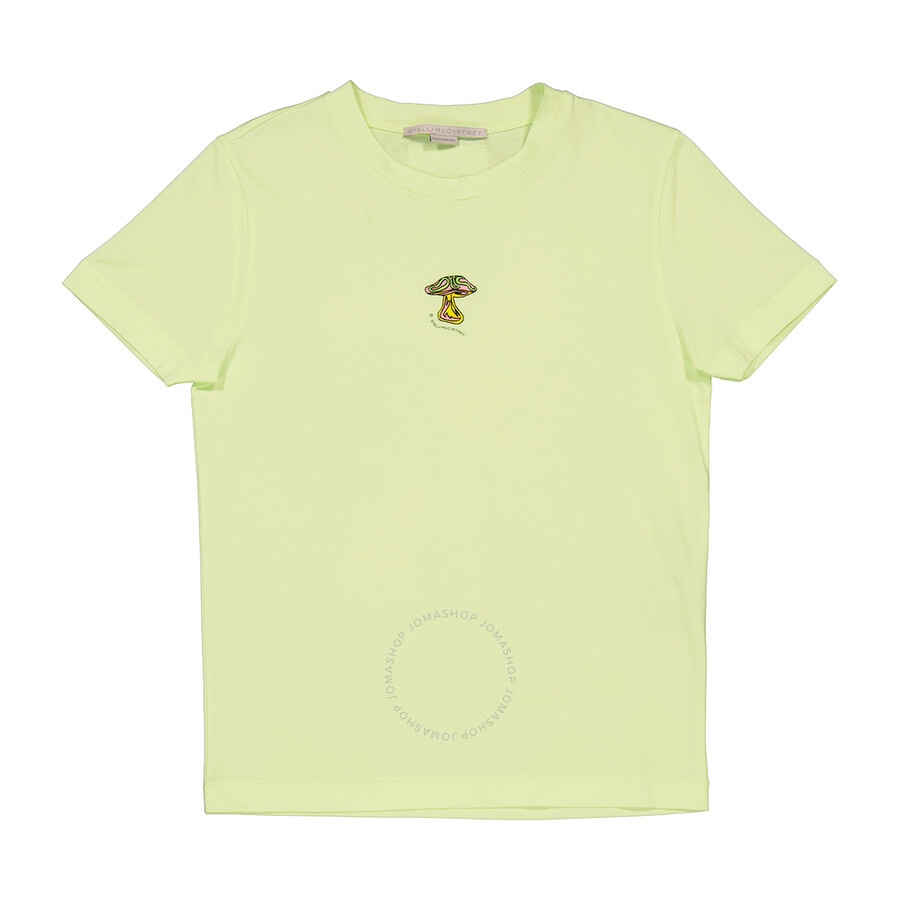 Stella McCartney Ladies Washed Neon Yellow Mushroom Embroidery T-shirt - 1