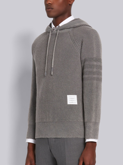 Thom Browne Medium Grey Cashmere Garment Dyed Half Cardigan Stitch Relaxed 4-Bar Pullover Hoodie outlook