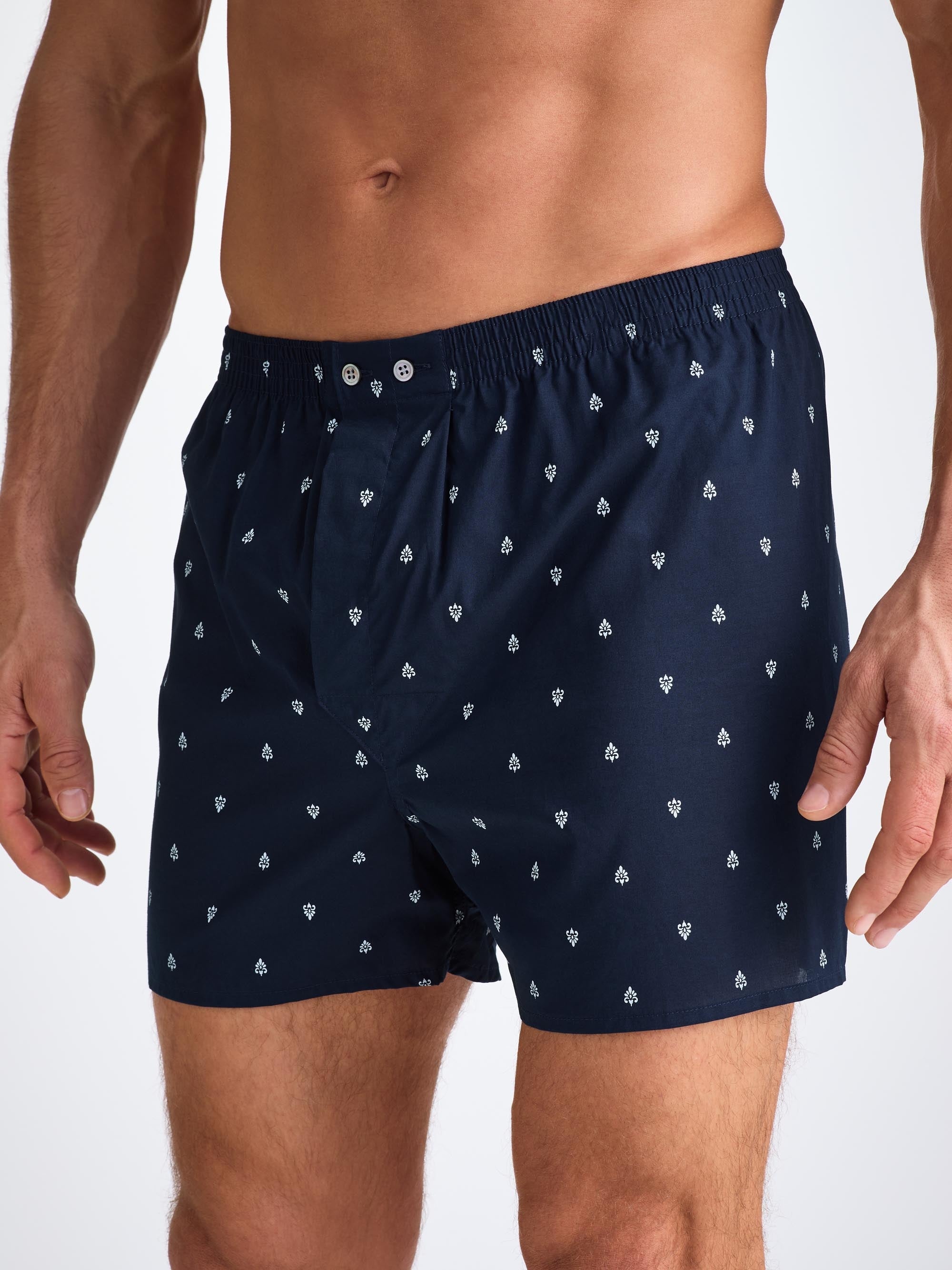 Men's Classic Fit Boxers Cotton Batiste Navy Paisley Motif - 3