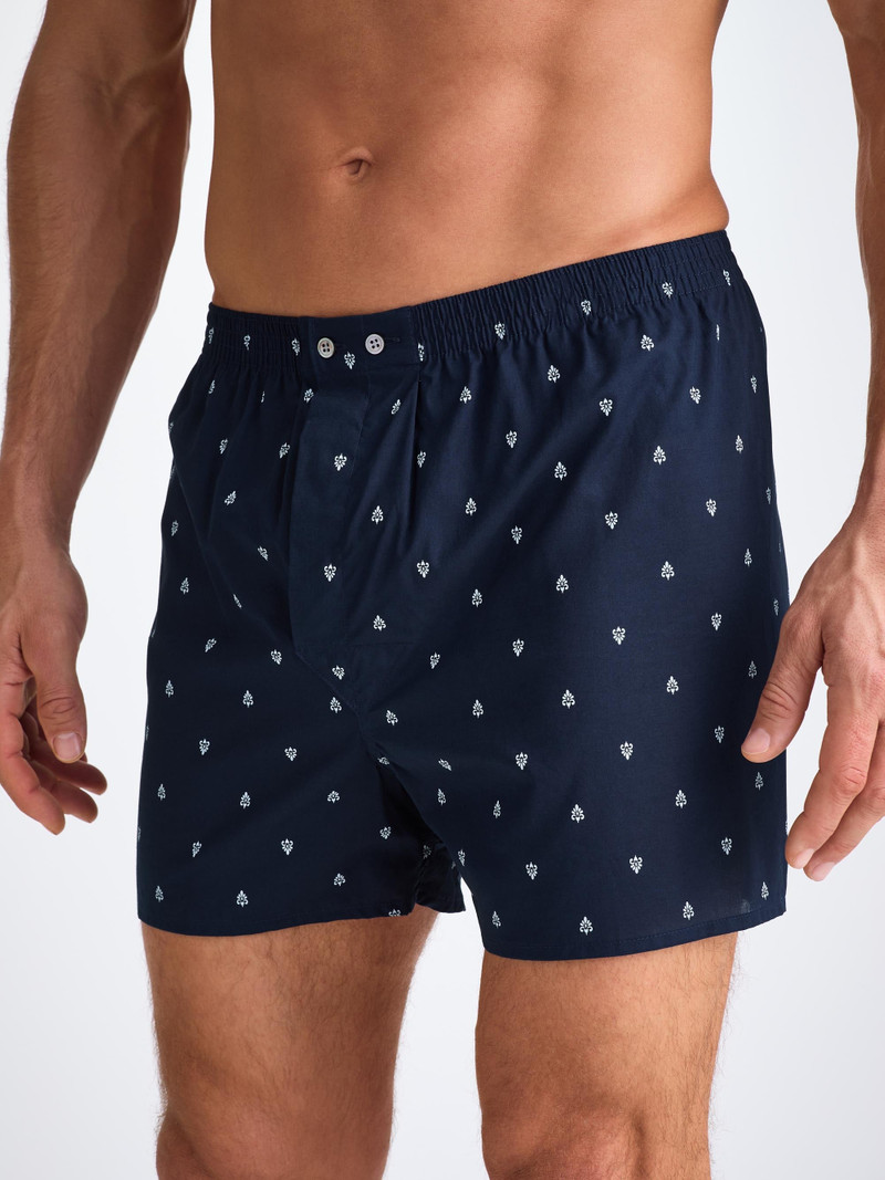 Men's Classic Fit Boxers Cotton Batiste Navy Paisley Motif 3
