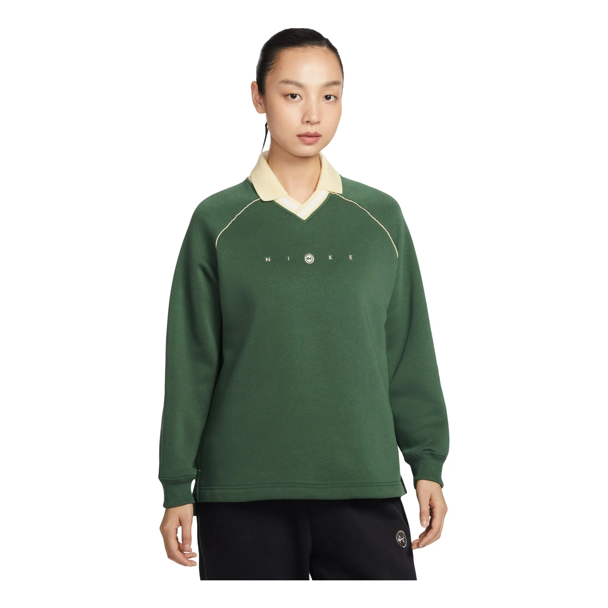 (WMNS) Nike Sportswear Phoenix Fleece Oversized Graphic Polo Top 'Fir Alabaster' IF0257-323 - 1