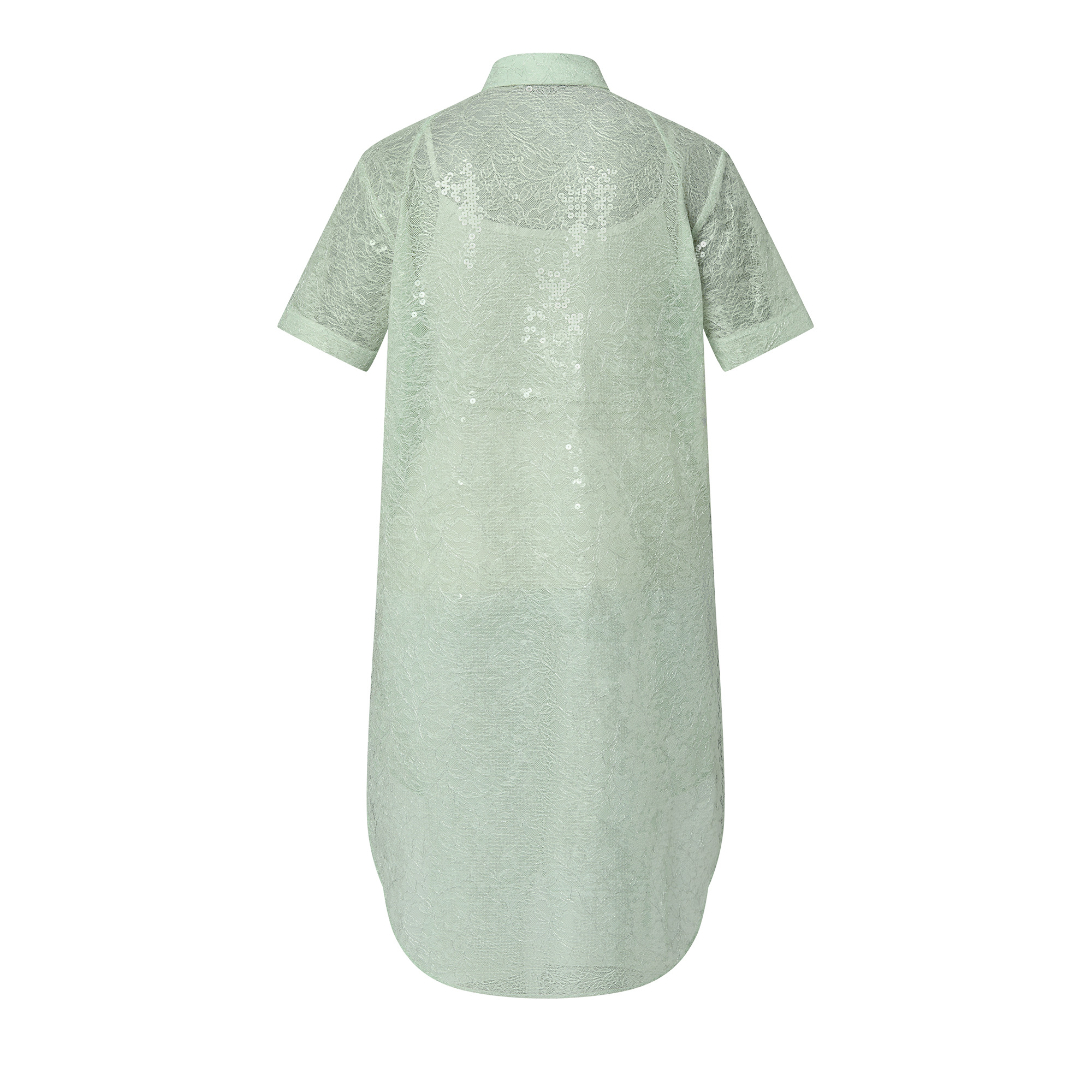 Sheer Sequin Lace Shirt Dress - 3