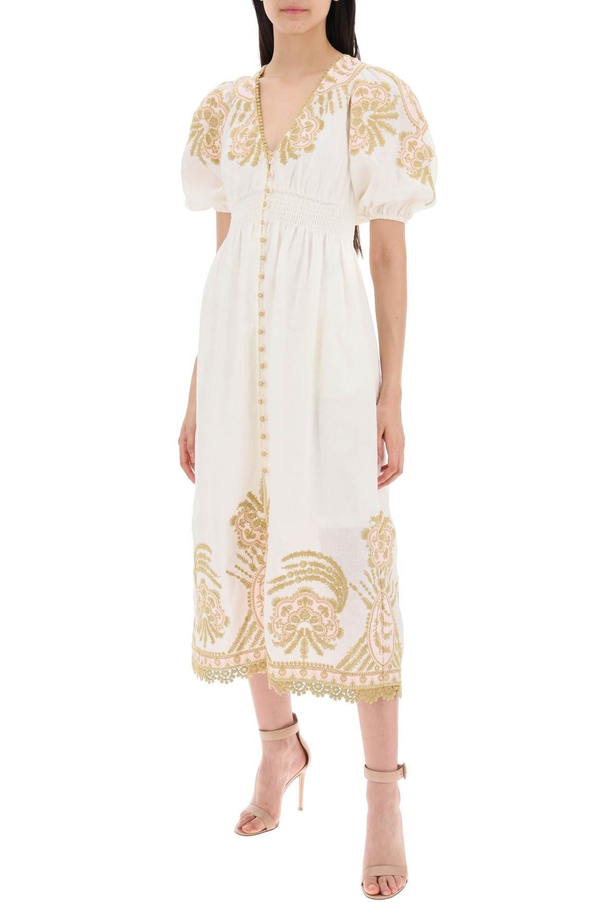 "WAVERLY EMBROIDERED LINEN DRESS" - 2