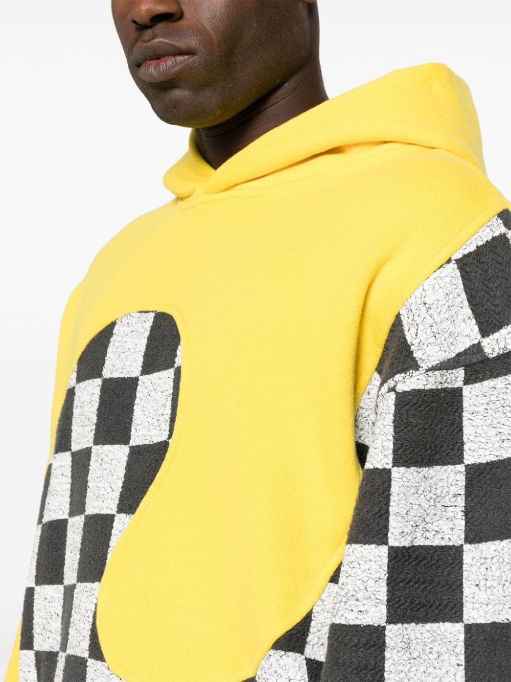 check-pattern panelled cotton hoodie - 5