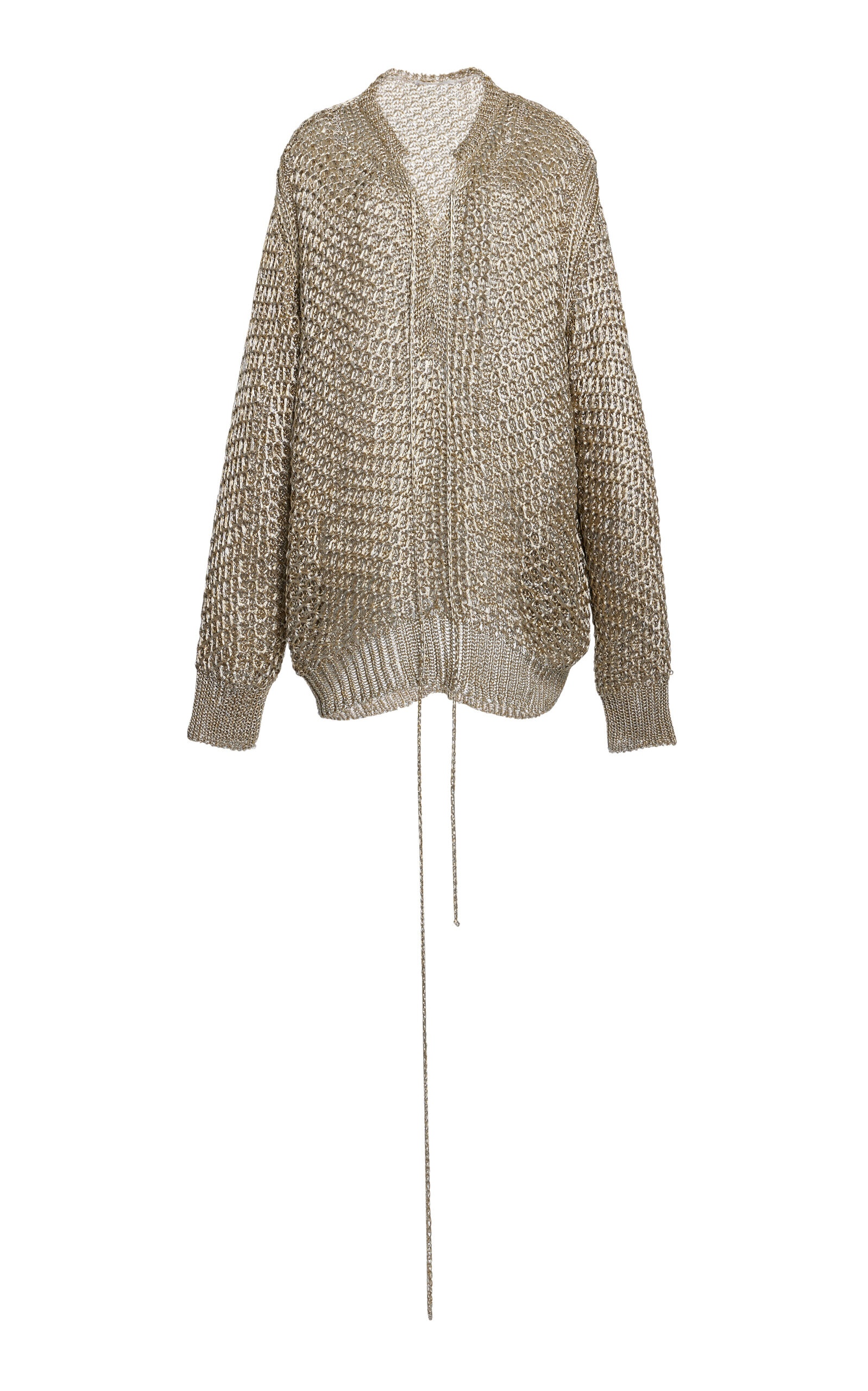 Metallic Knit Lace-Up Sweater gold - 1