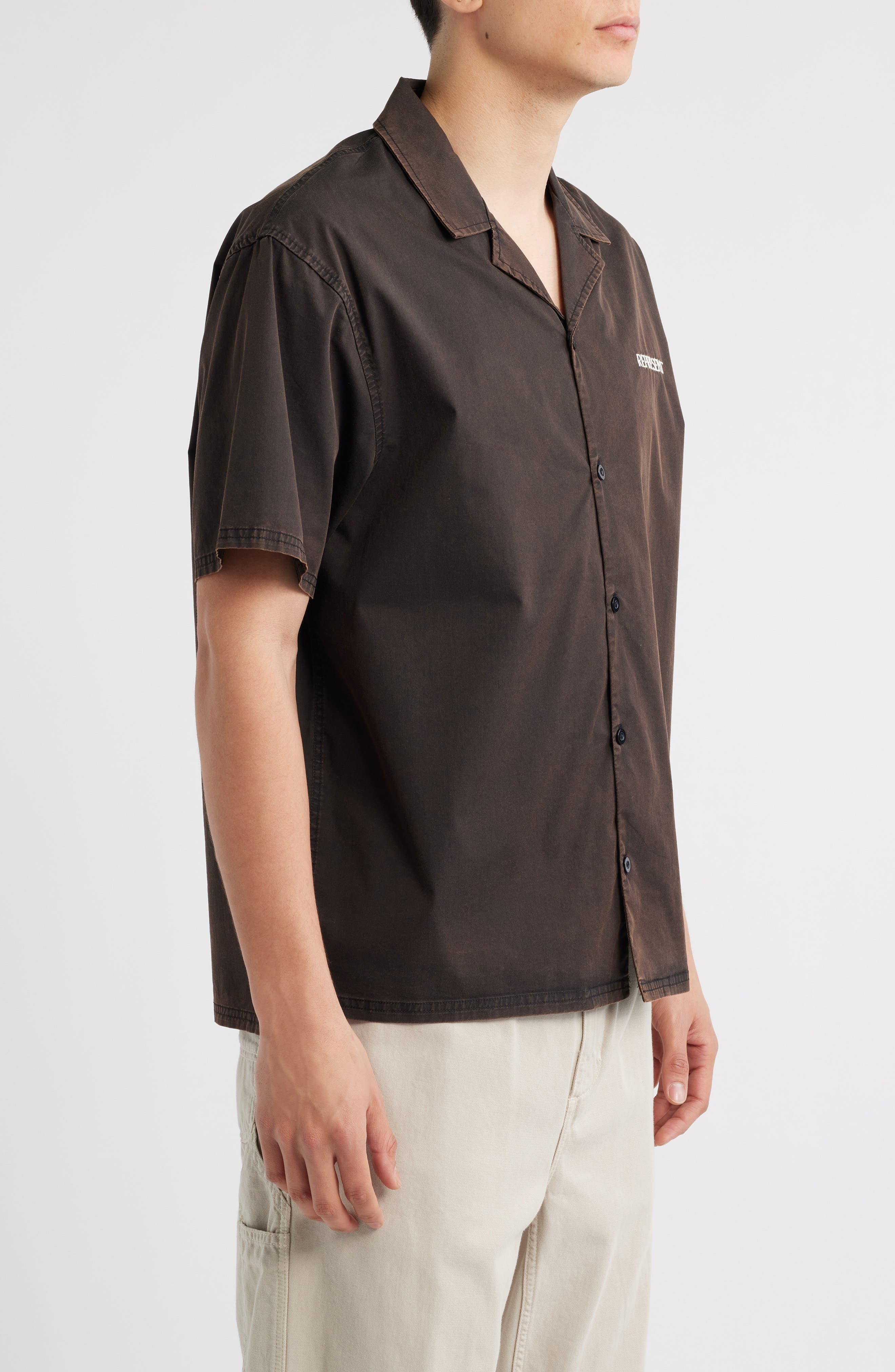 Represent Script Embroidery Camp Shirt in Jet Black at Nordstrom - 4