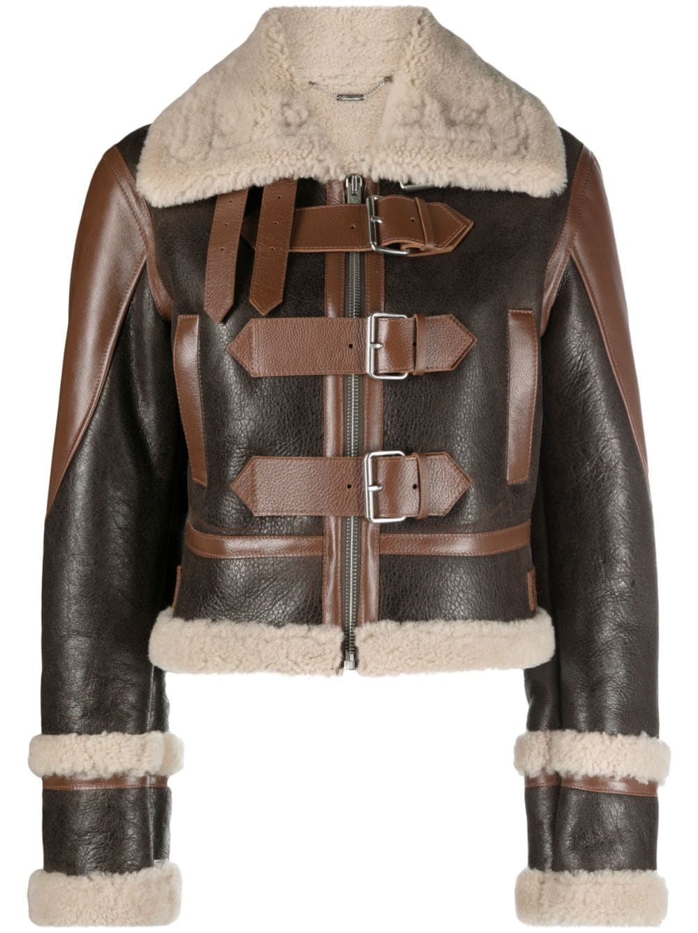 Giacca shearling-trim leather jacket - 1