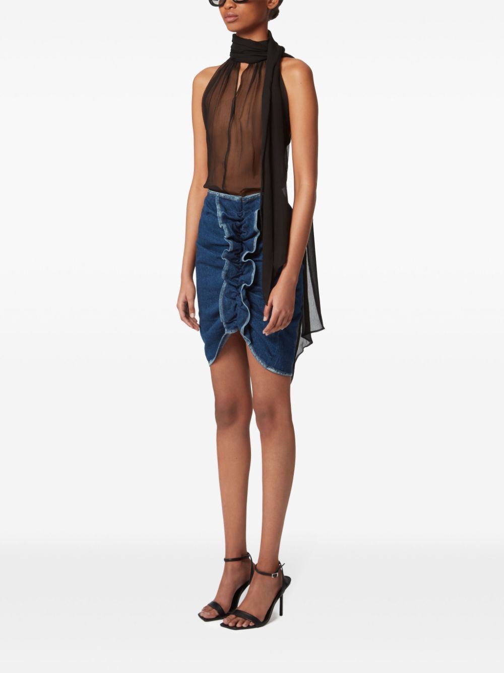 draped denim skirt - 3