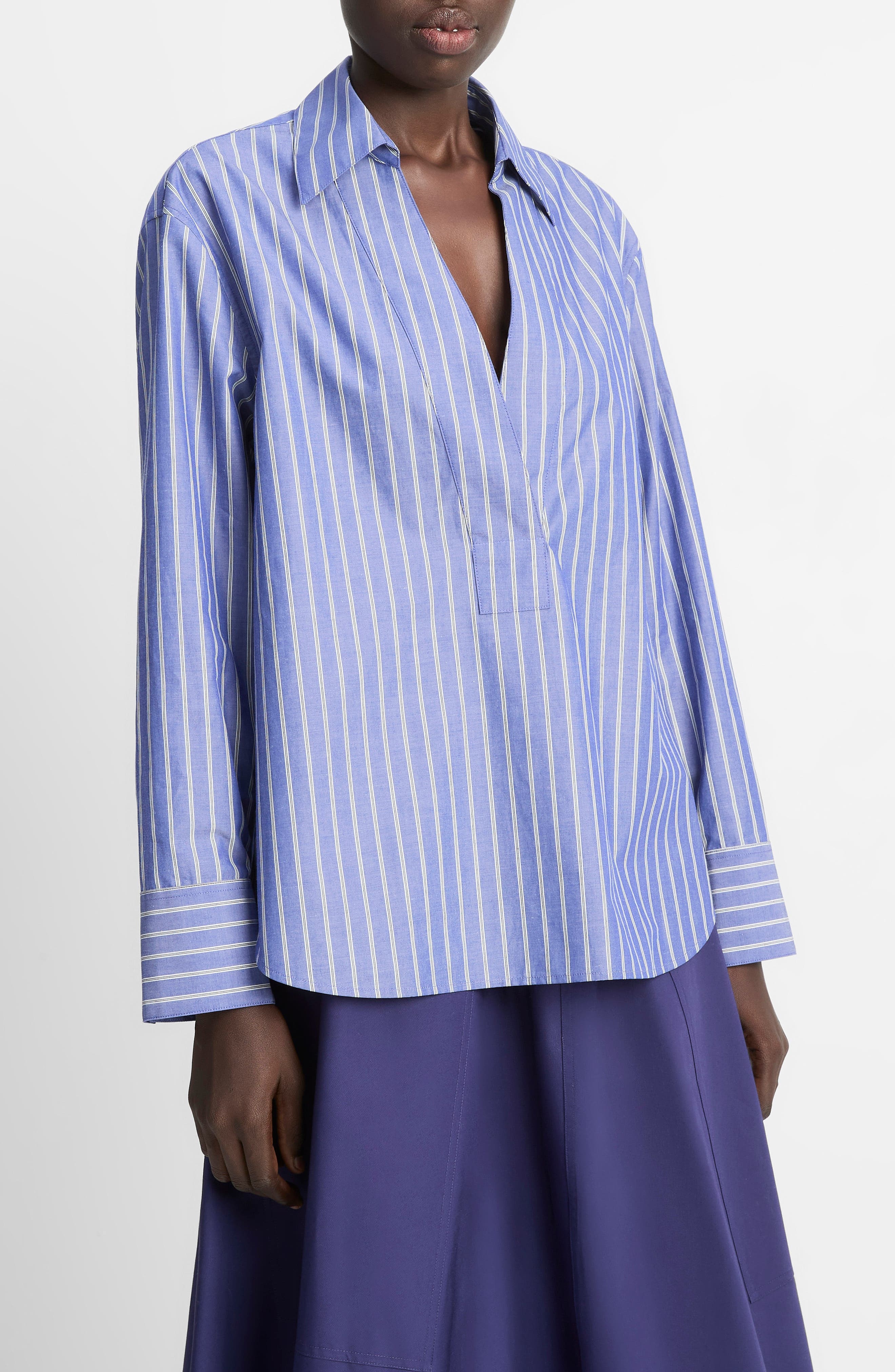Vince Stripe Relaxed Cotton Popover Shirt in Pale Twilight at Nordstrom - 3
