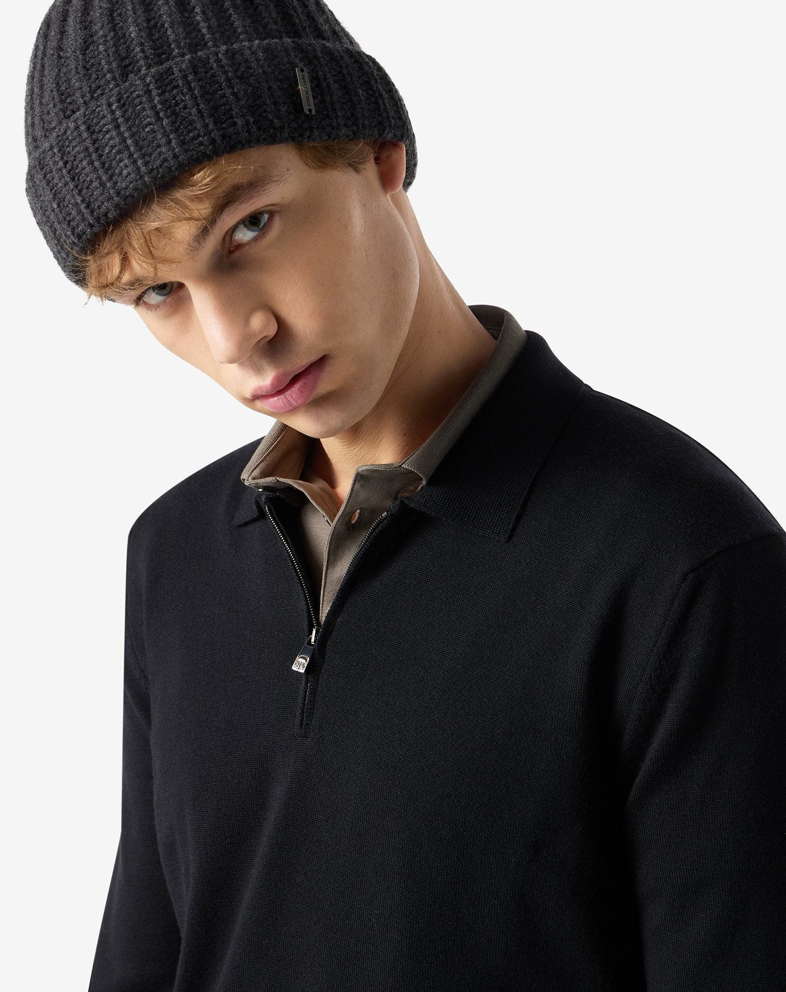 Black zip-up extra fine wool polo shirt - 4