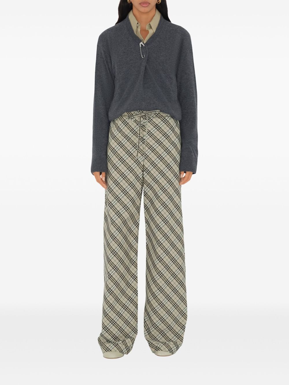check-pattern cotton trousers - 2