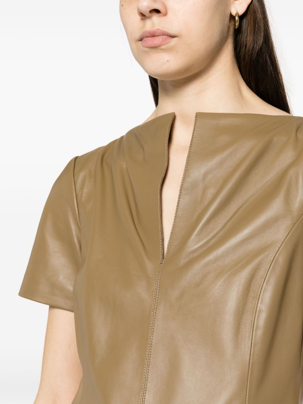 tiered-skirt leather midi dress - 5
