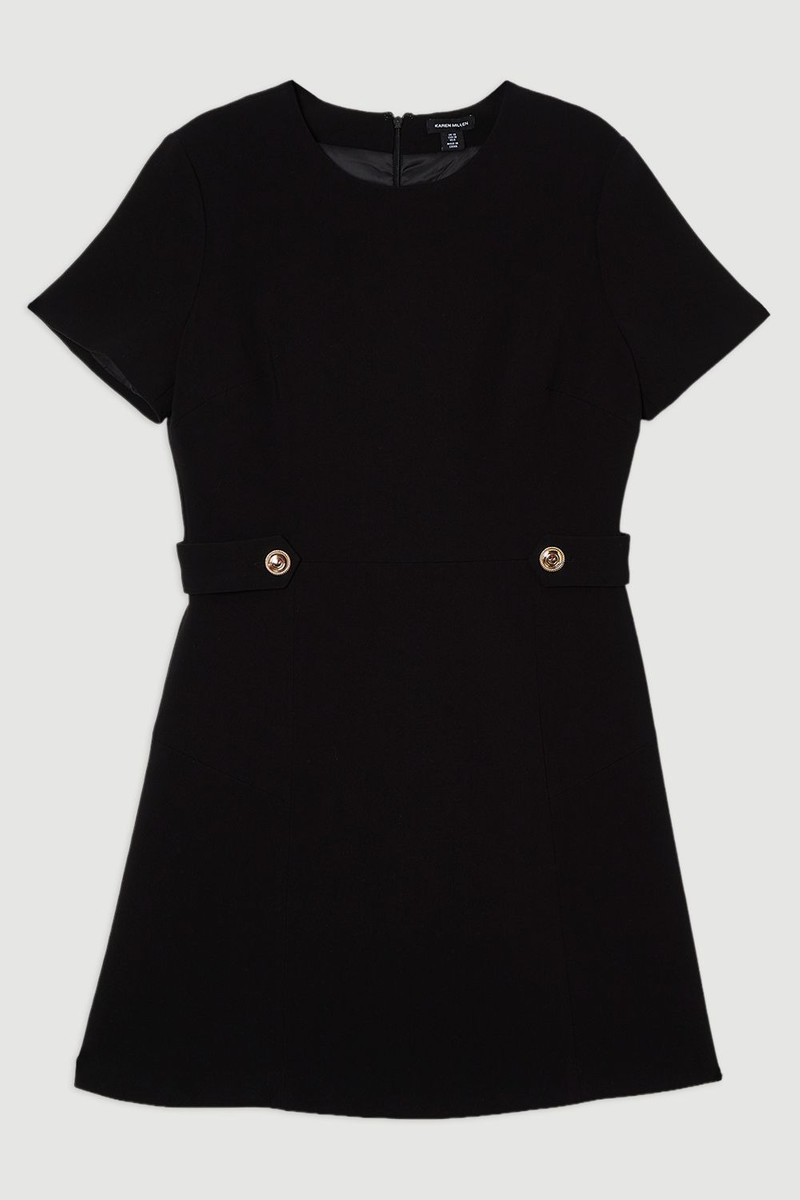 Compact Stretch Essential Waist Tab Detail Tailored Mini Dress - 1