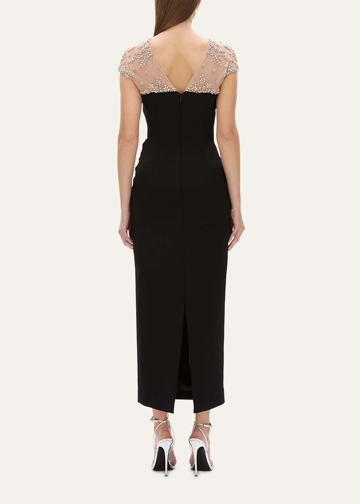 Dottie Floral Crystal Sheer Draped Dress - 3