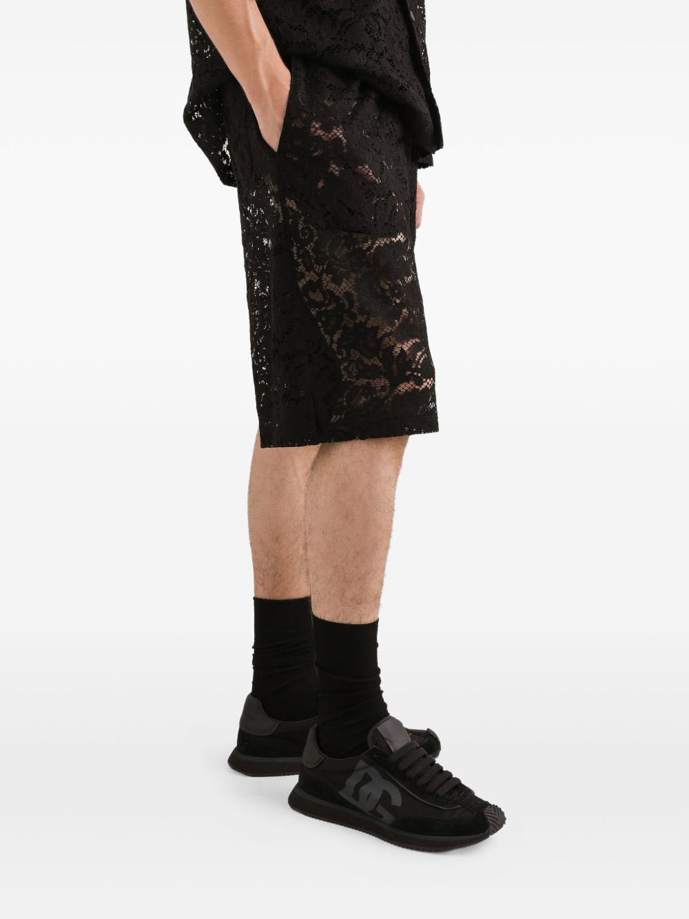 lace-patterned drawstring shorts - 4