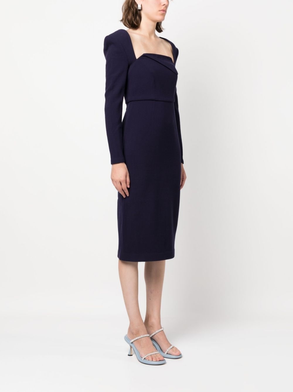 long-sleeve wool crepe midi dress - 3