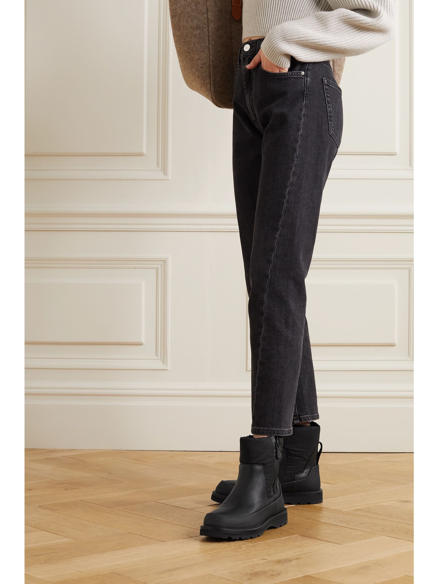 Rain Don't Care paneled leather and shell ankle boots Black - 2