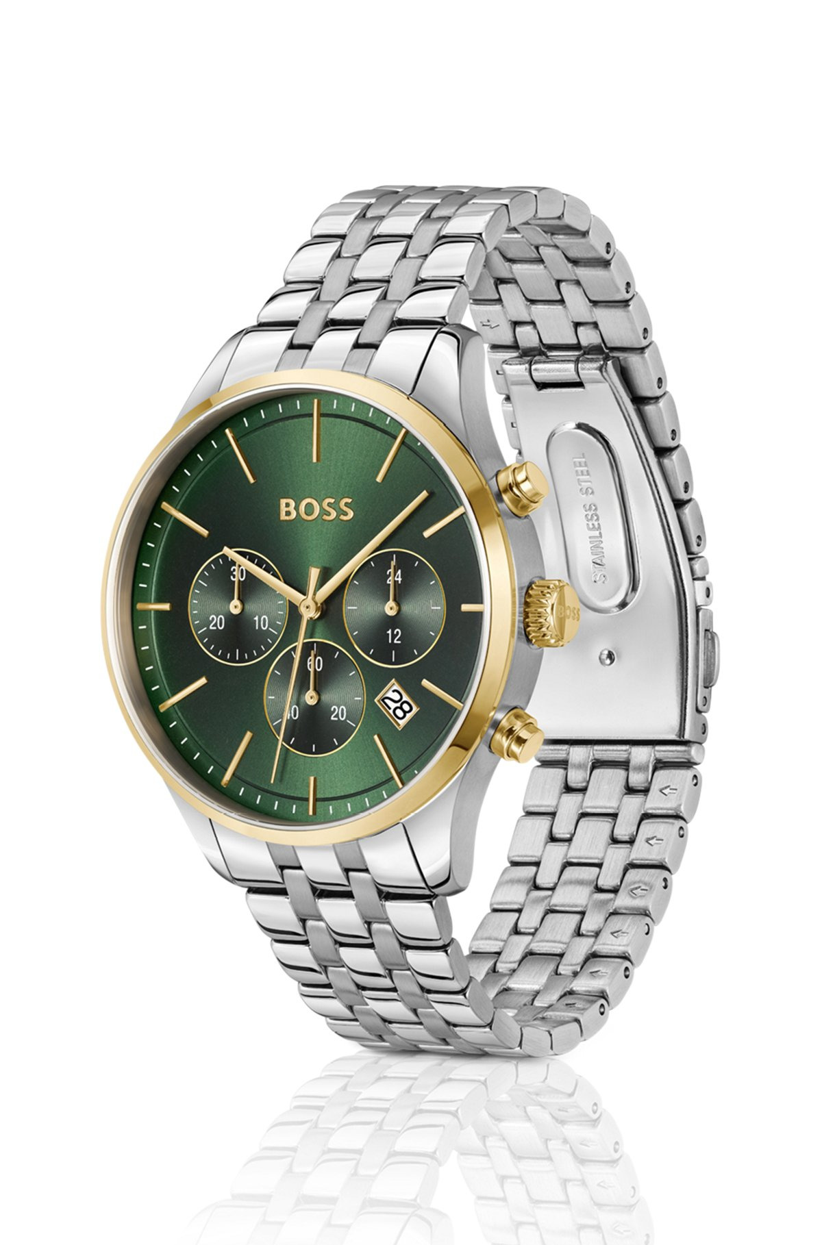 MULTI-LINK-BRACELET CHRONOGRAPH WATCH WITH GREEN DIAL - 2