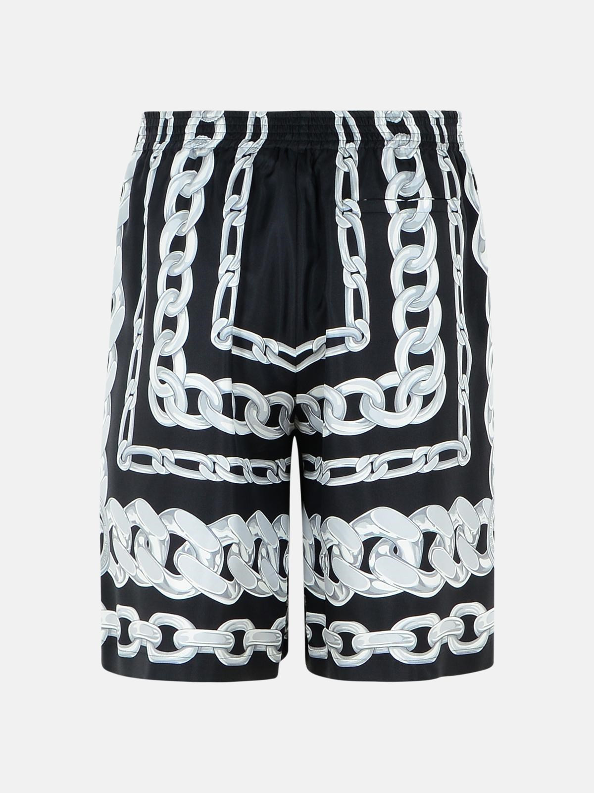 'CHAINS' BLACK SILK BERMUDA SHORTS - 3