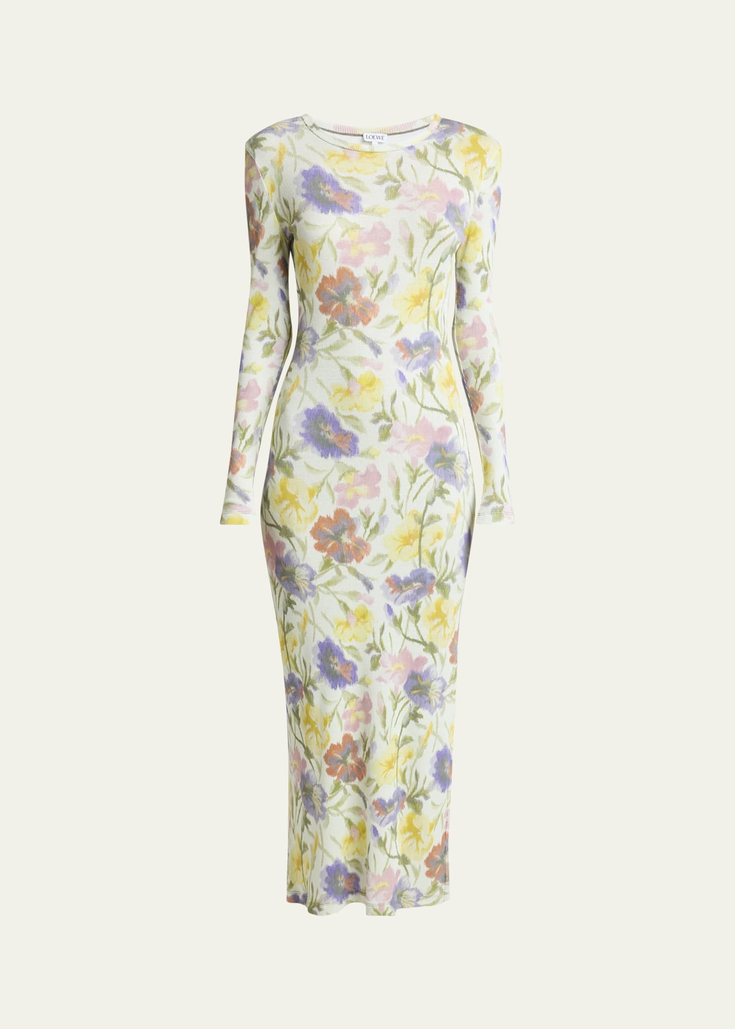 Floral Printed Mesh Tube Long Sleeve Midi Dress - 1