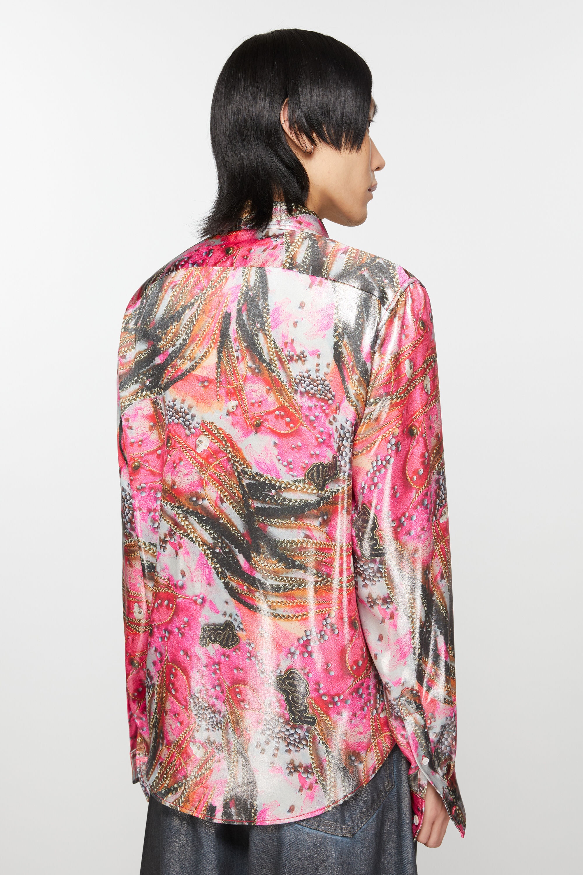 Button-up shirt foil print - Pink multicolor - 3