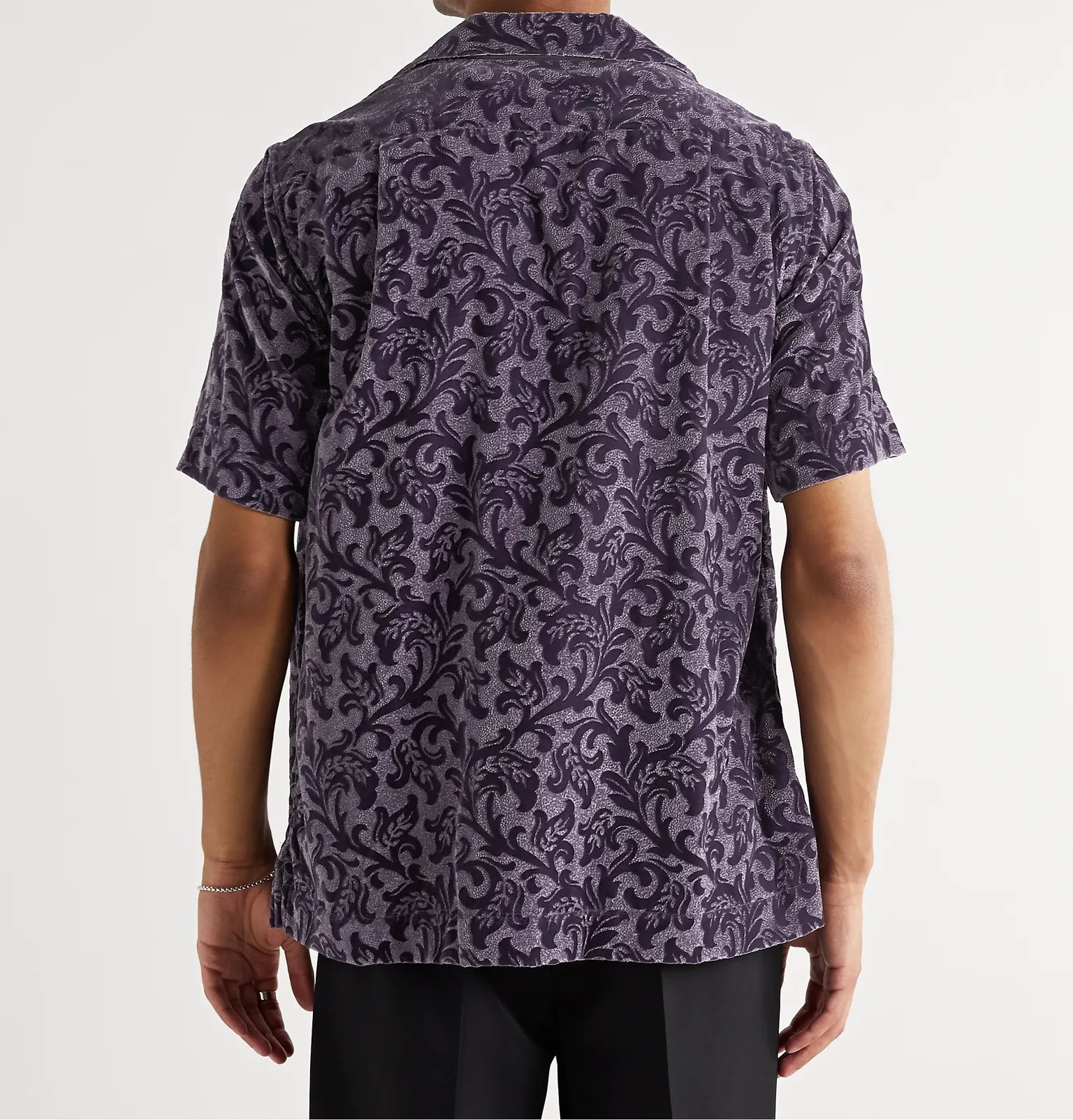 Camp-Collar Flocked Velvet Shirt - 4