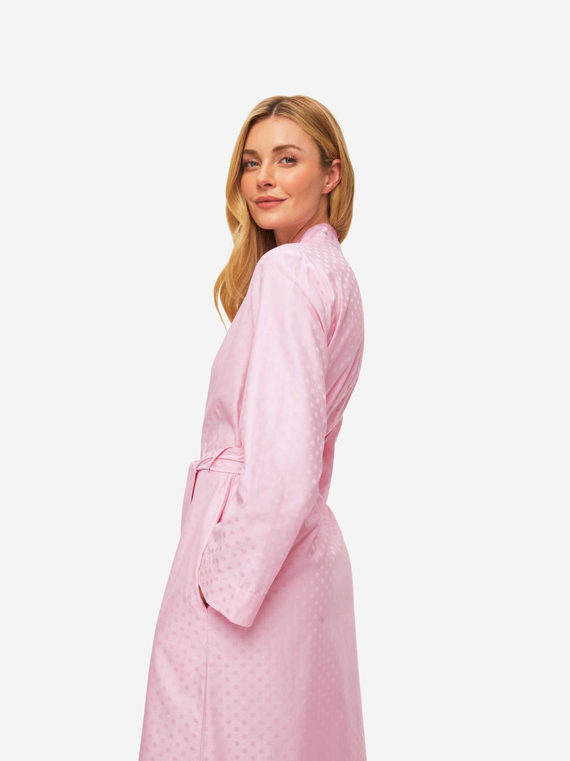 Women's Long Dressing Gown Kate 7 Cotton Jacquard Pink - 5