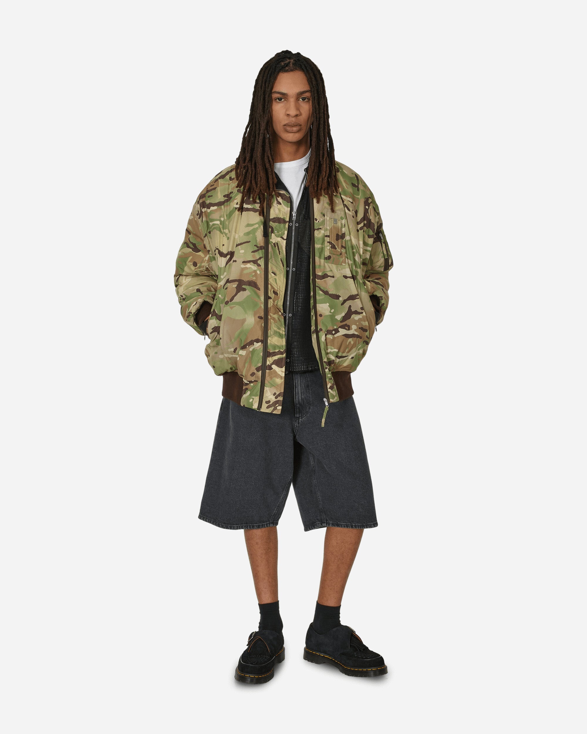 Oversized Camo Nylon Bomber Military Green - 4