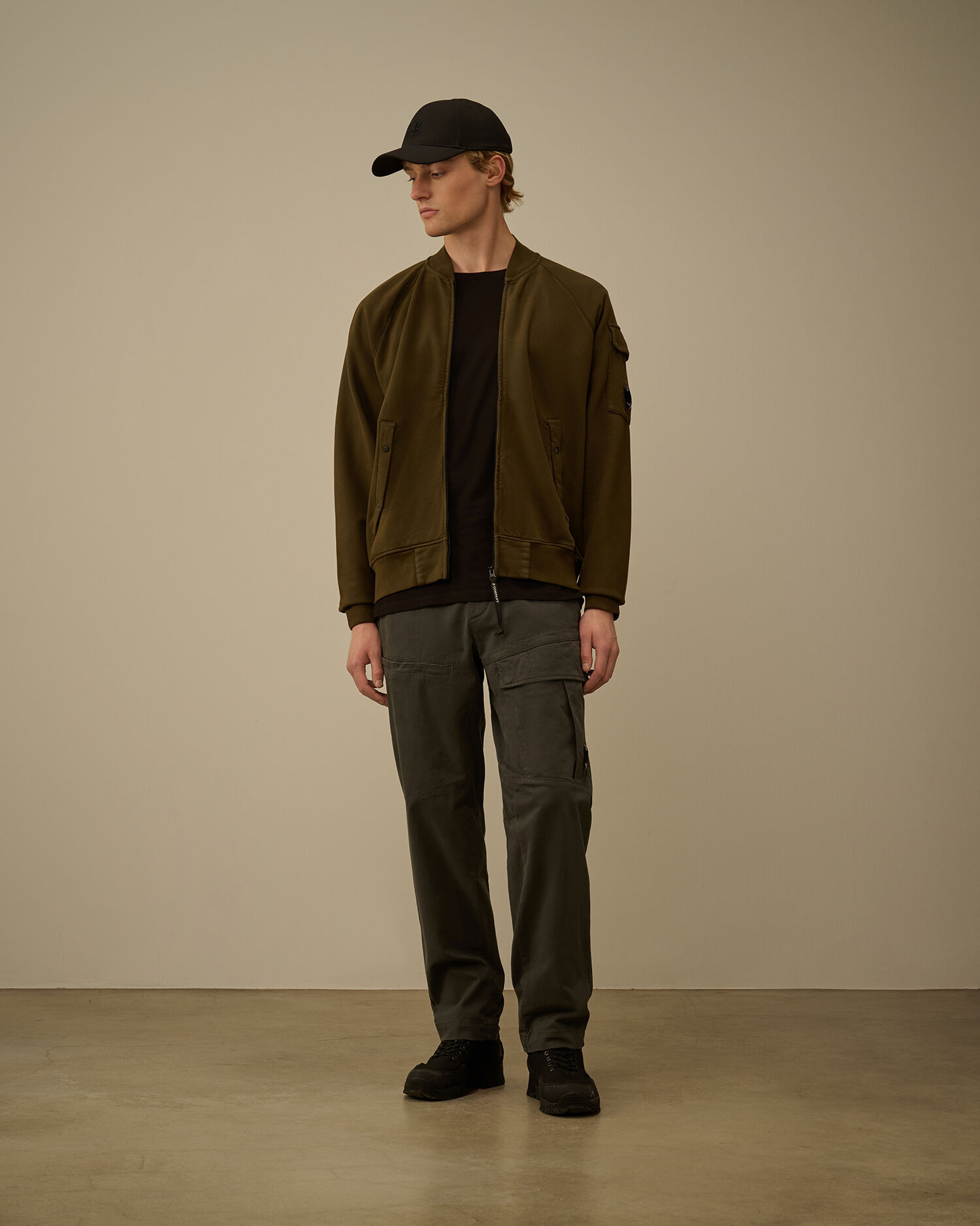 Brushed and Emerized Diagonal Fleece Bomber Full Zip Sweatshirt - 2