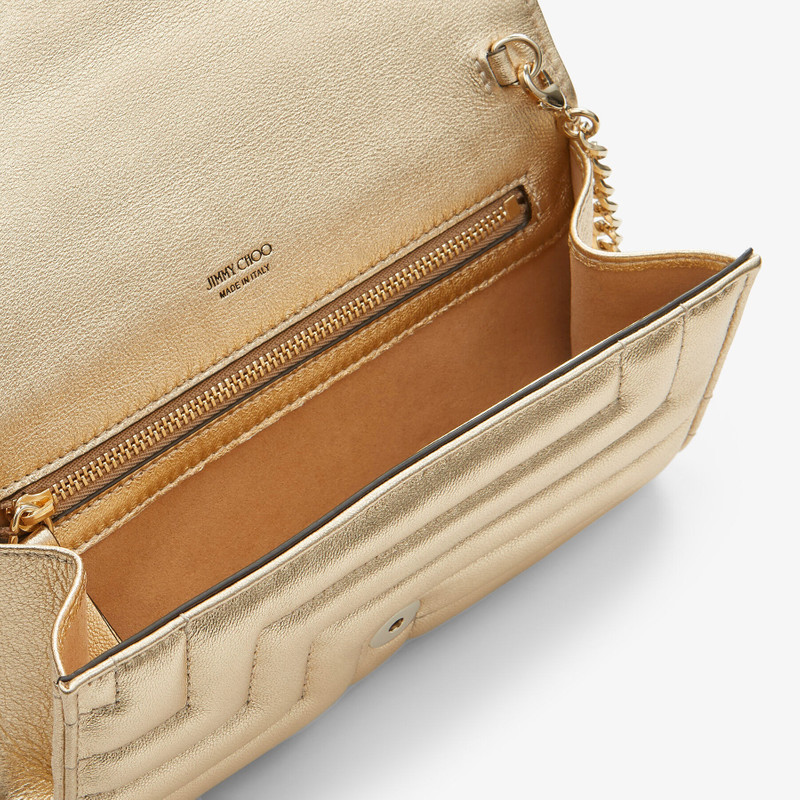 JIMMY CHOO Varenne Avenue Wallet W/Chain
Gold Quilted Metallic Nappa Wallet with Crystal Bar outlook