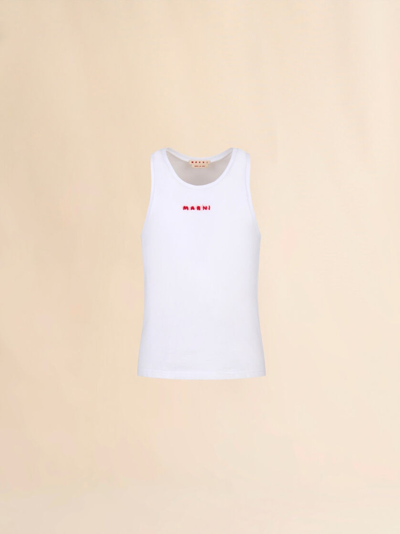 BLACK COTTON TANK TOP WITH MOHAIR EMBROIDERY - 1