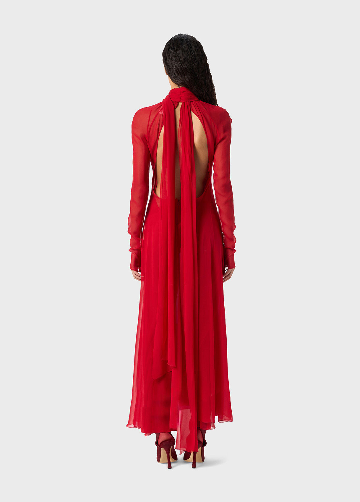 LONG SILK GEORGETTE DRESS WITH SCARF - 3