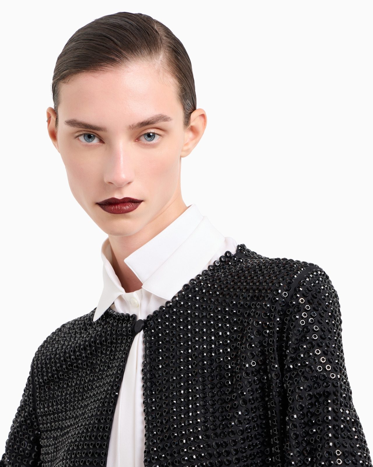 CREW-NECK SILK SATIN SHIRT WITH ALL-OVER EMBROIDERY - 5