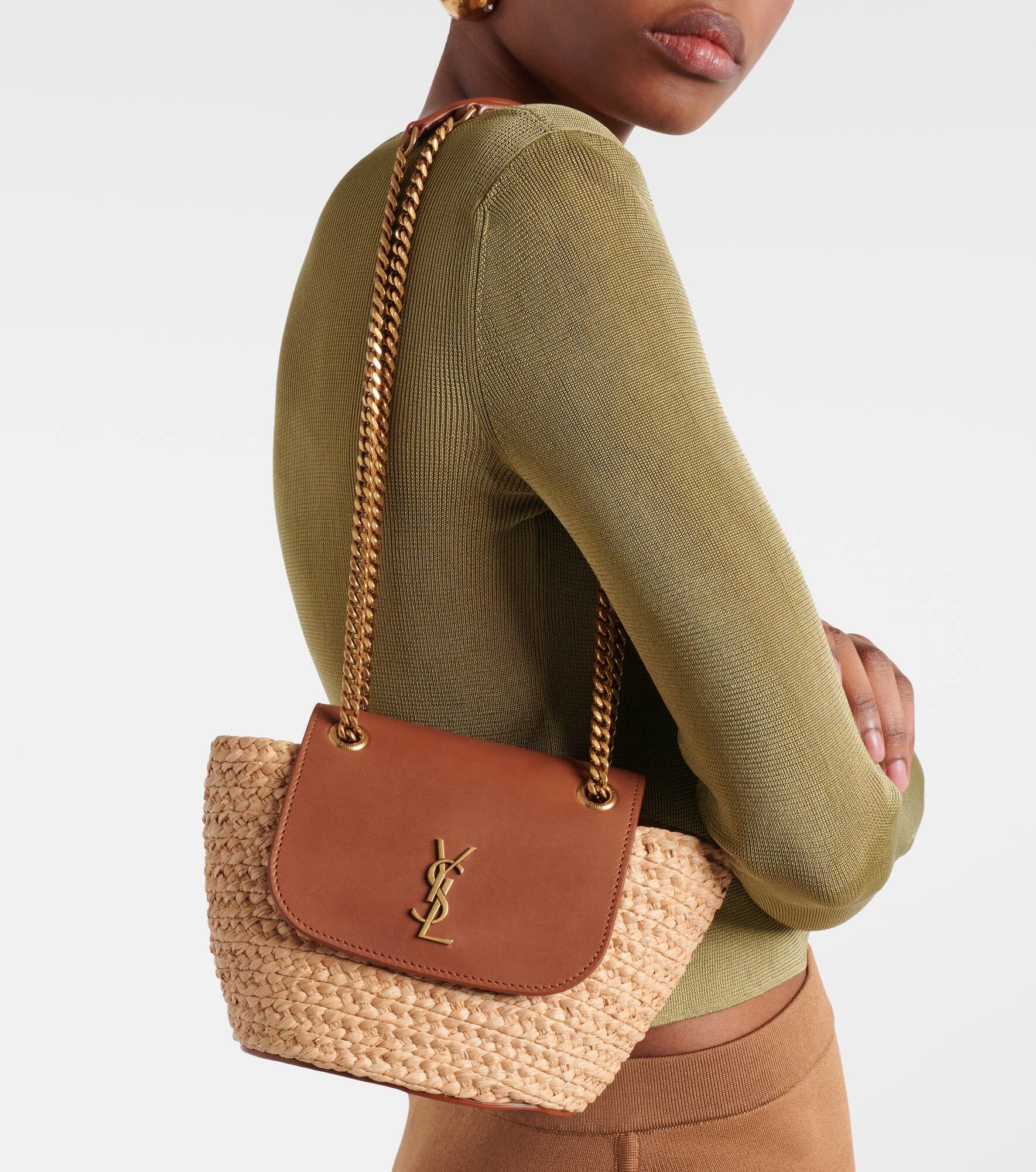 Manon Mini leather-trimmed raffia shoulder bag - 2