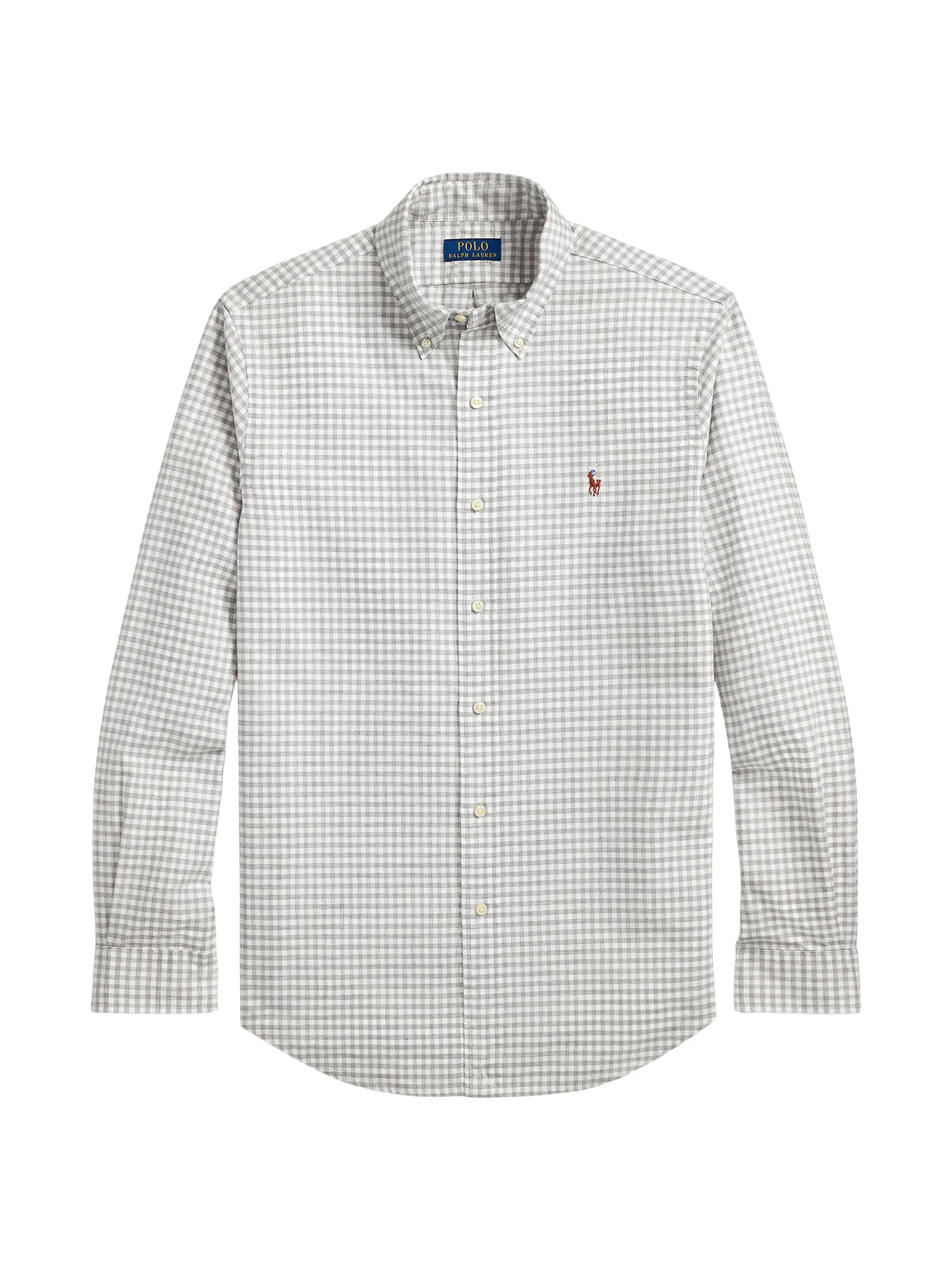 Men's Classic-Fit Gingham Oxford Shirt - Grey Heather White - 1