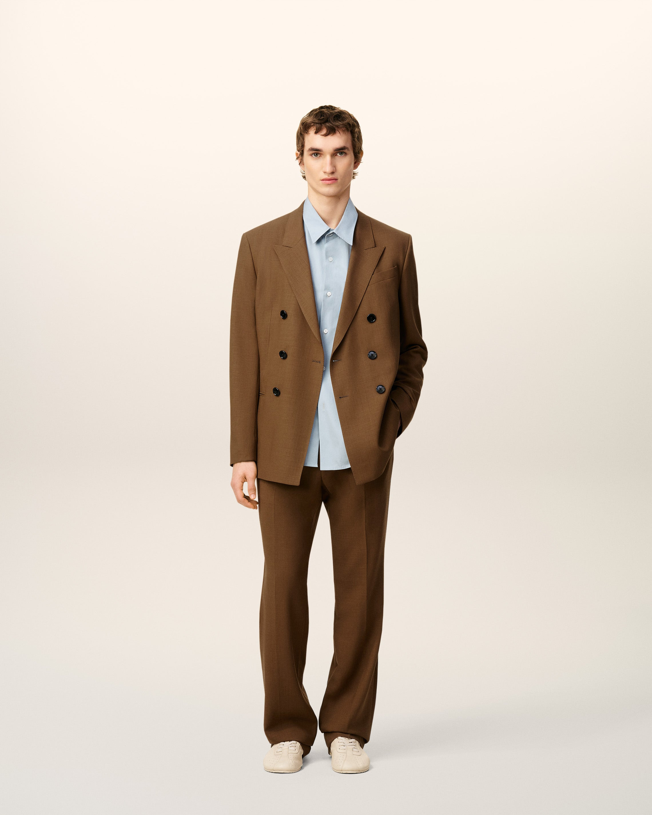 BROWN WOOL DOUBLE BREASTED JACKET - 6