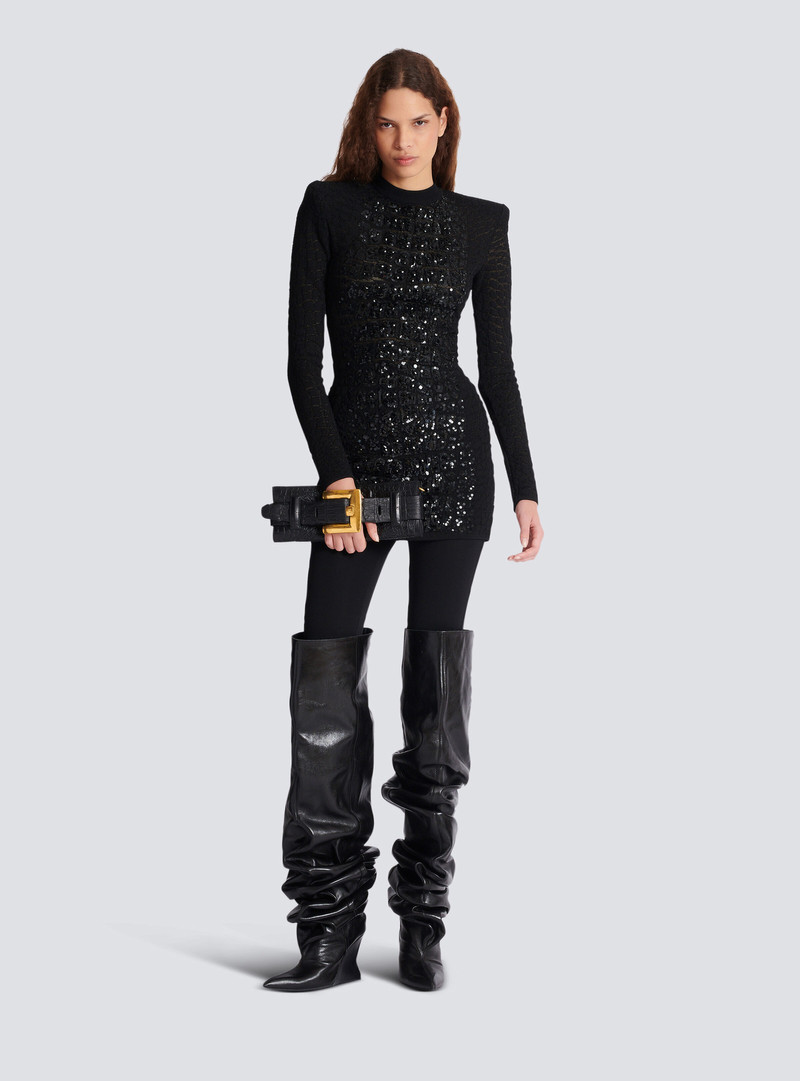 Balmain Short sequin dress in crocodile knit outlook
