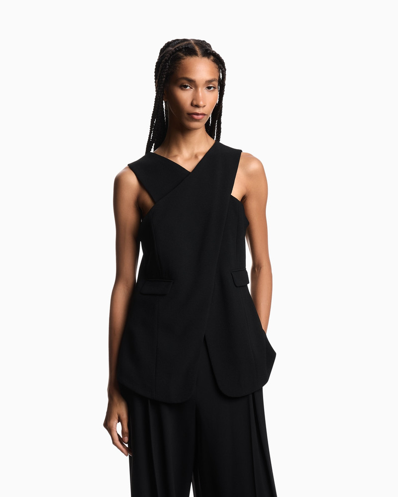 EMPORIO ARMANI STRETCH SANDBLASTED FABRIC CROSSOVER TOP outlook